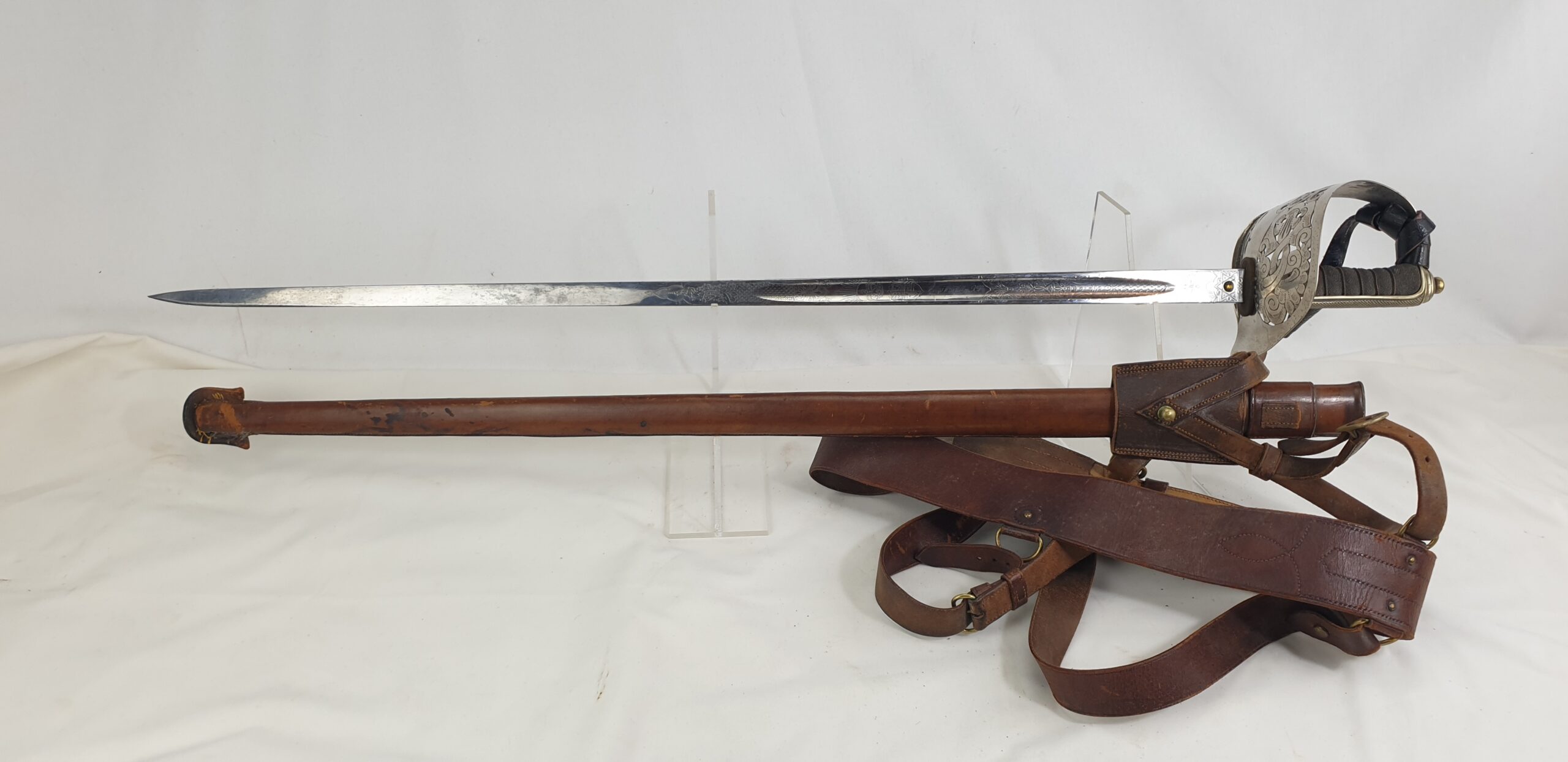 WW1 Era George V 1897 Pattern Royal Engineers Sword by Mole with Scabbard, Frog & Harness of Capt. W. B. Willcox - Image 3