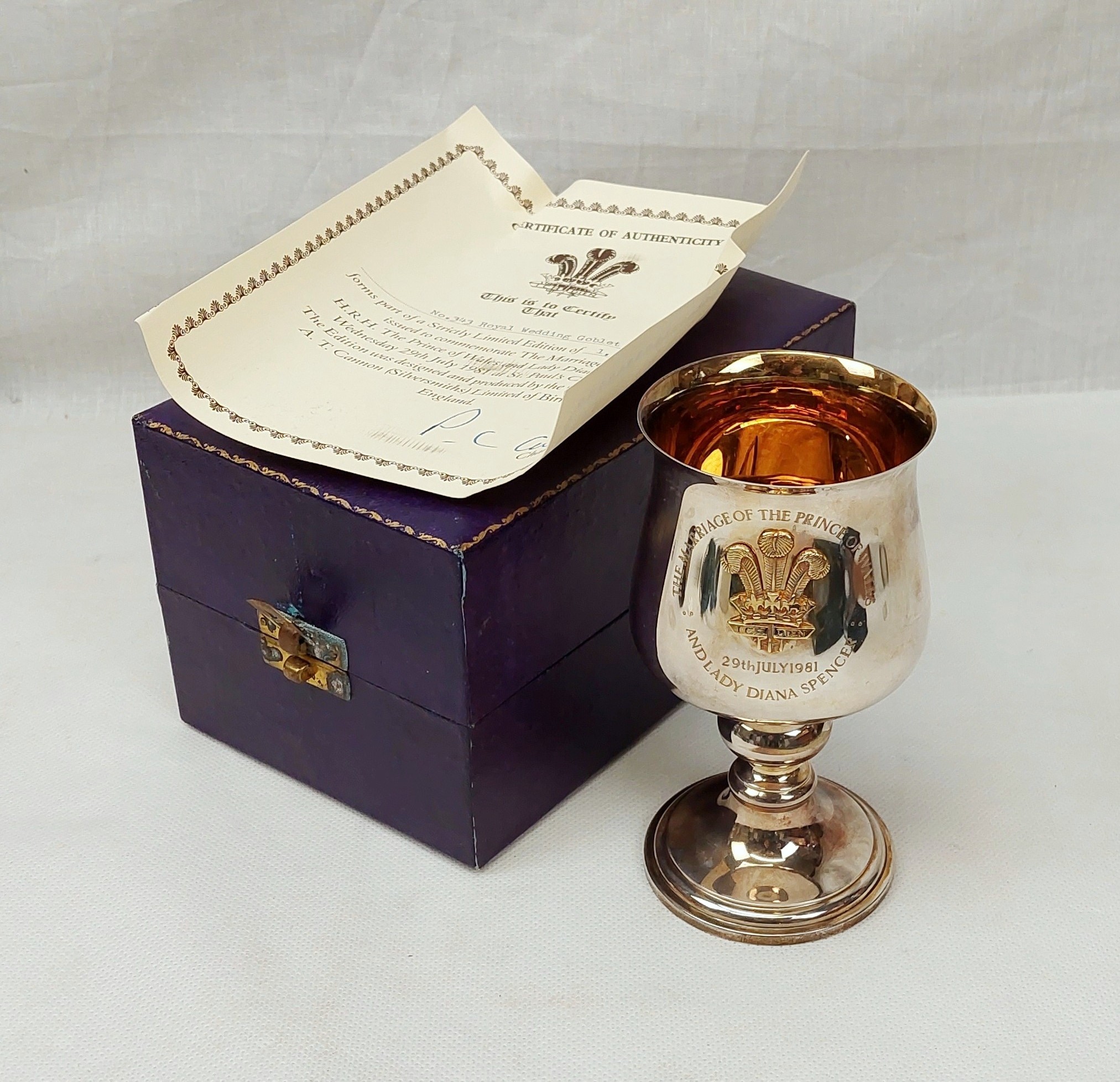 Cased Royal Wedding Prince Of Wales And Lady Diana 1981 Silver Goblet By A.T. Cannon #1