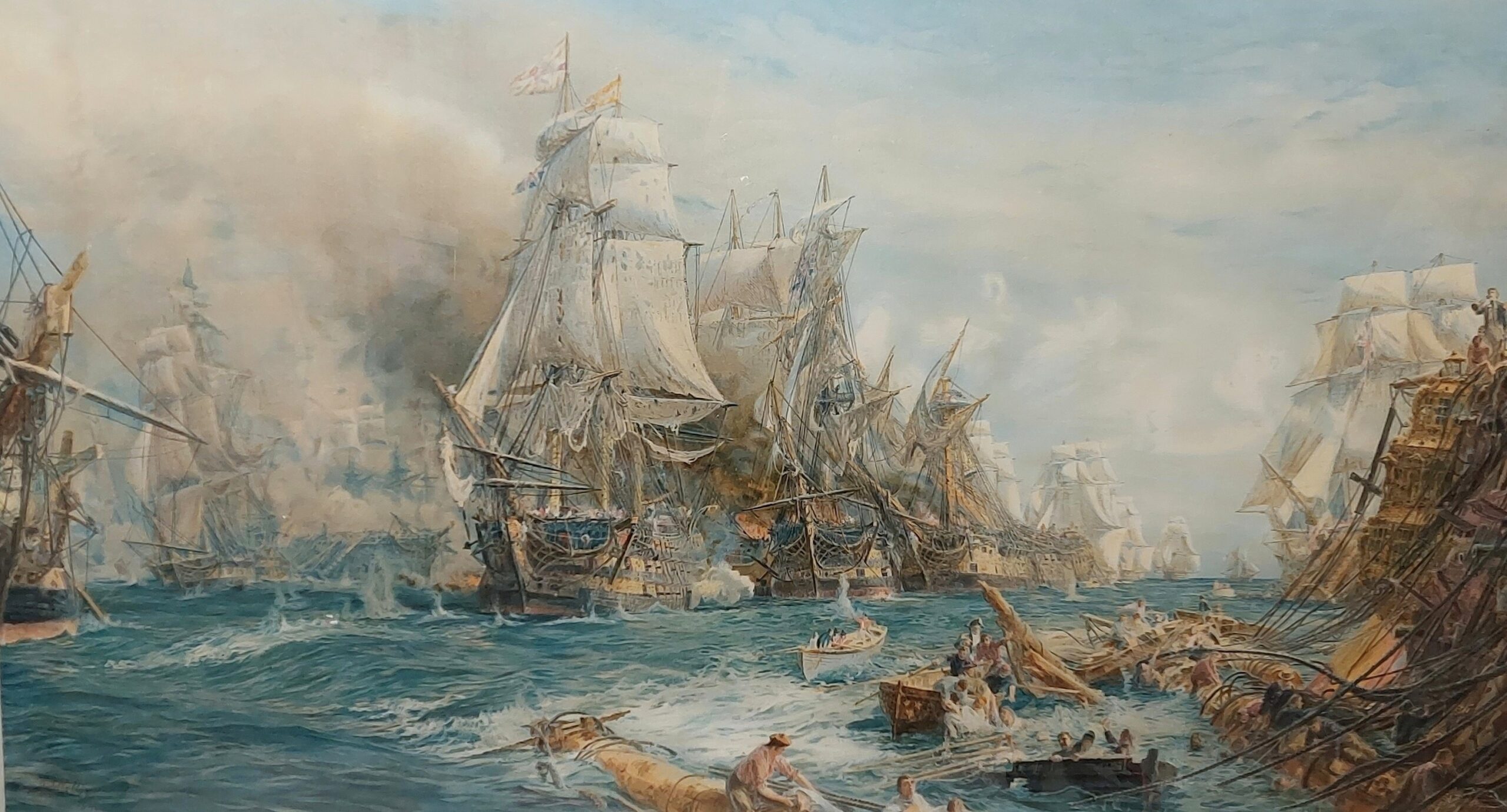 Framed 1905 Chromolithograph Of The Battle Of Trafalgar By W. L. Wyllie - Image 12