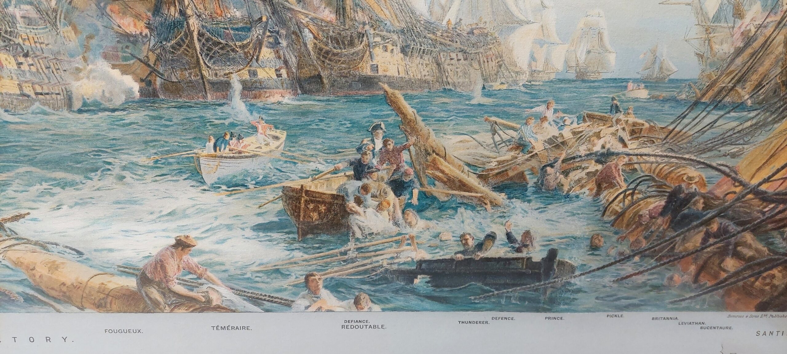 Framed 1905 Chromolithograph Of The Battle Of Trafalgar By W. L. Wyllie - Image 5