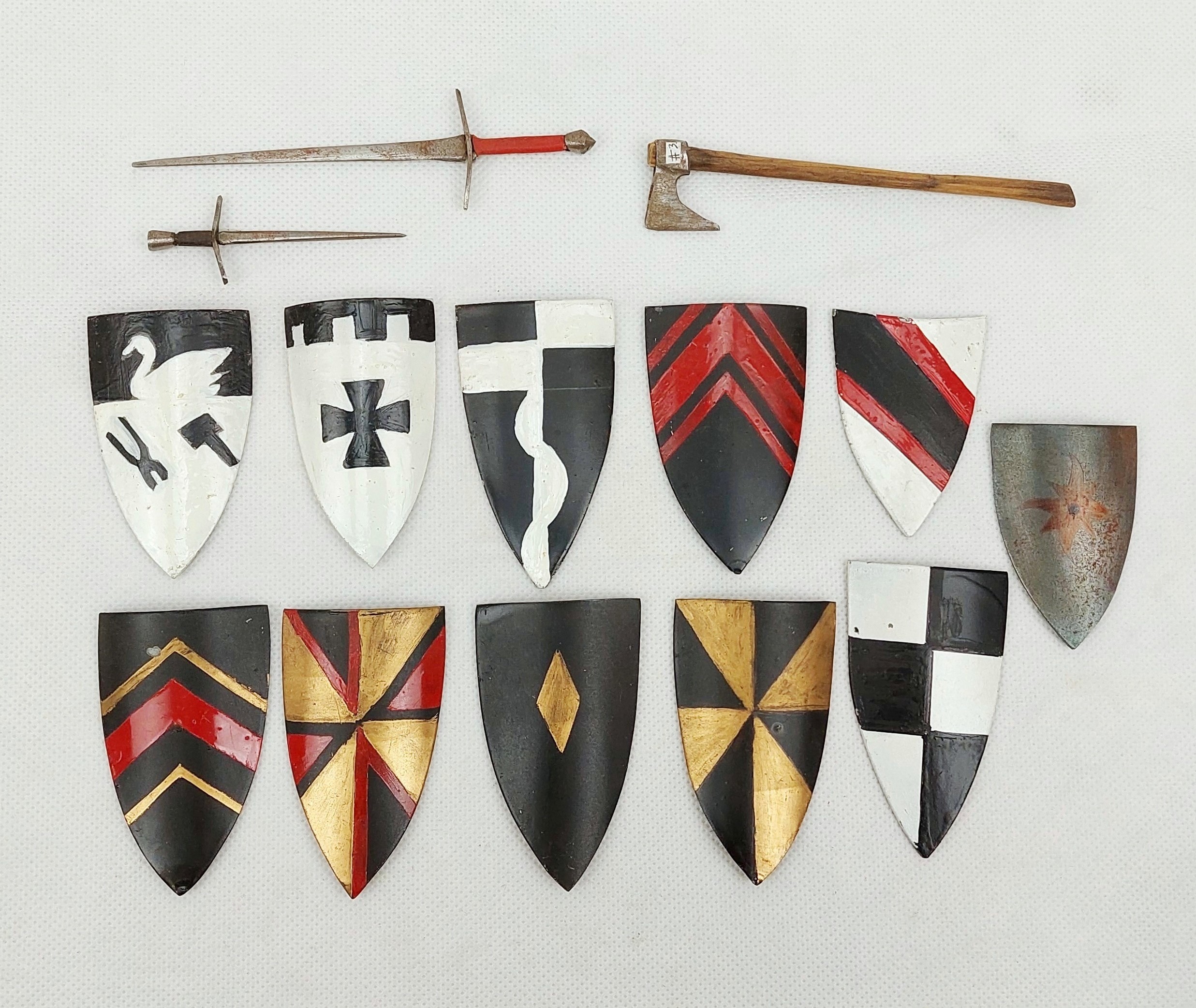 Hand Made Metal Miniature Knights Shield Set Sword And Axe