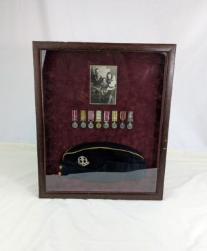 Framed Middlesex Reg Side Cap and Medal Miniatures
