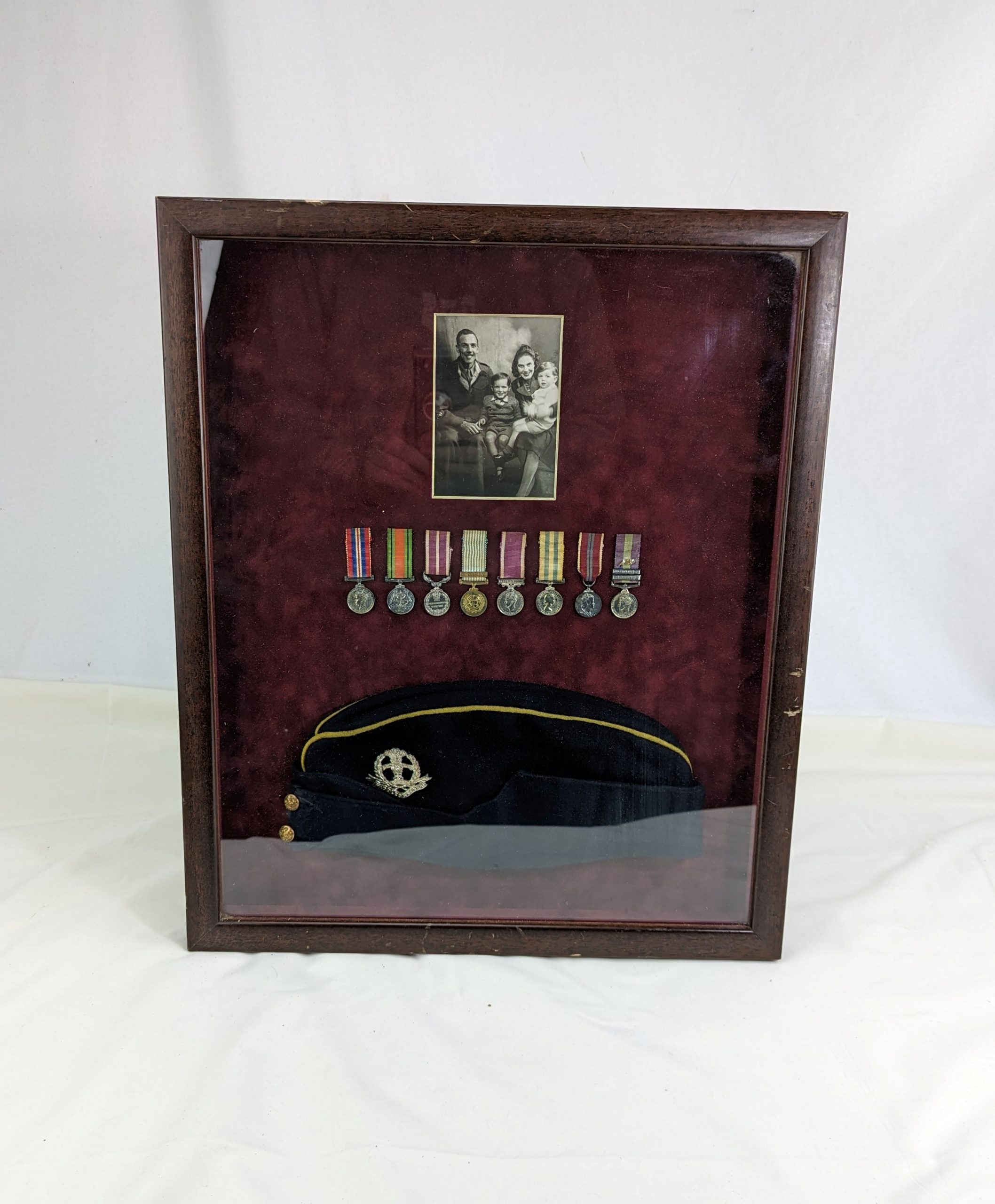 Framed Middlesex Reg Side Cap and Medal Miniatures