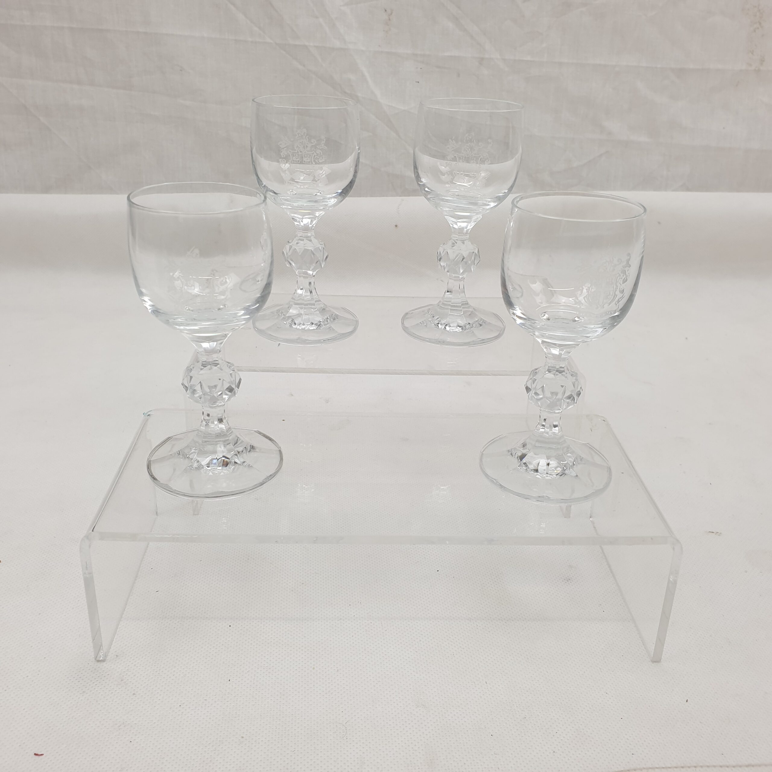 Set Of 4 Cut Glass Trinity Lighthouse Sherry Glasses
