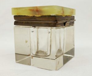 Vintage Continental Cut Glass Inkwell On Onyx Stand