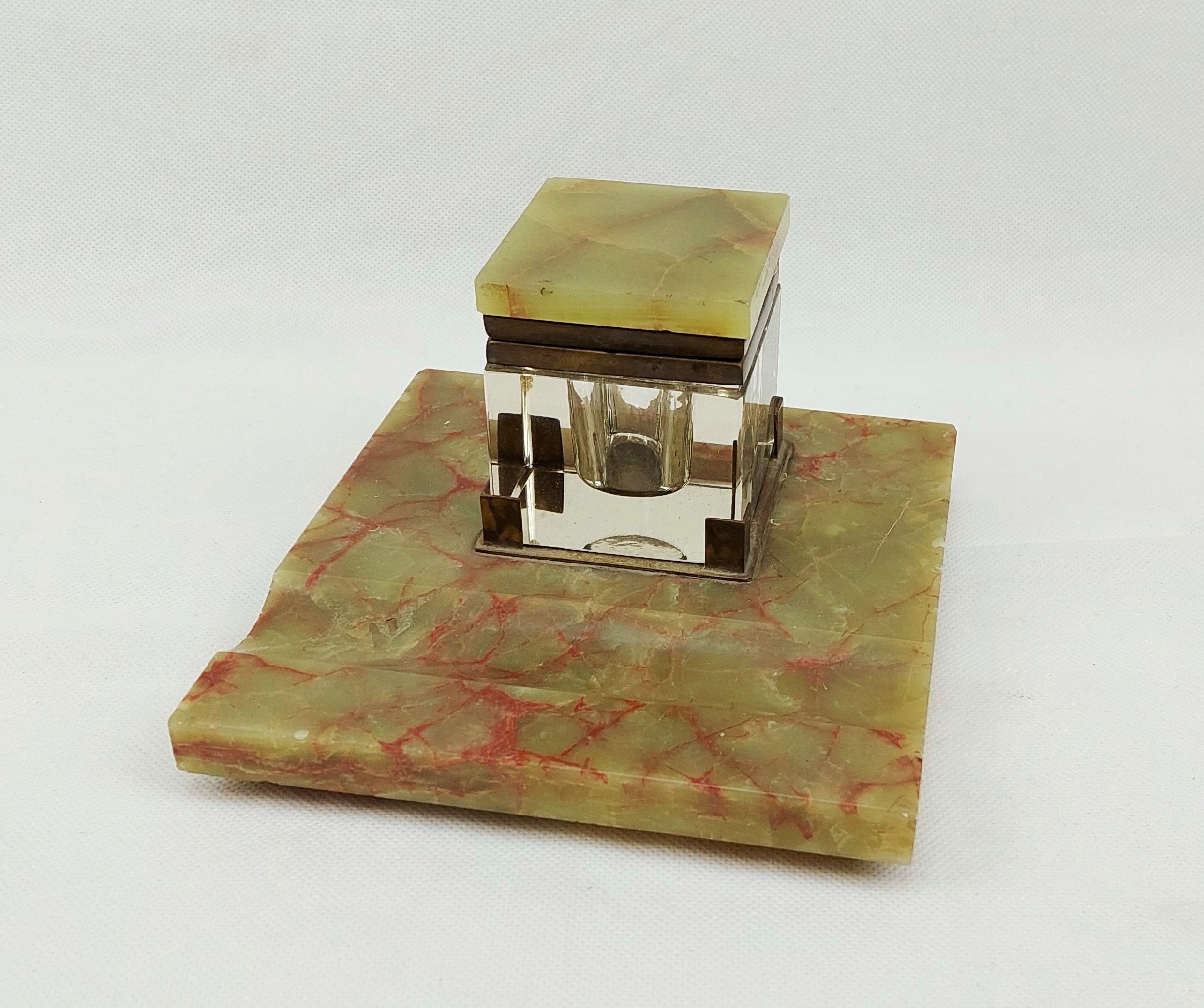 Vintage Continental Cut Glass Inkwell On Onyx Stand - Image 9