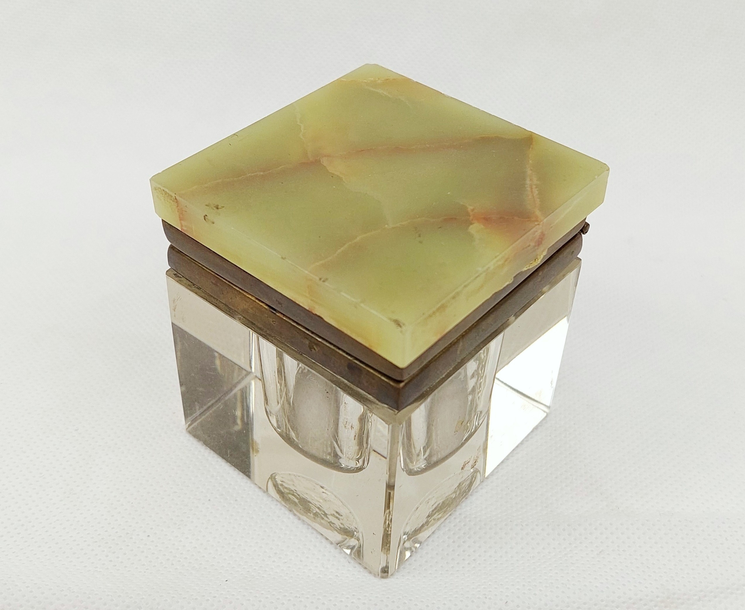 Vintage Continental Cut Glass Inkwell On Onyx Stand - Image 5