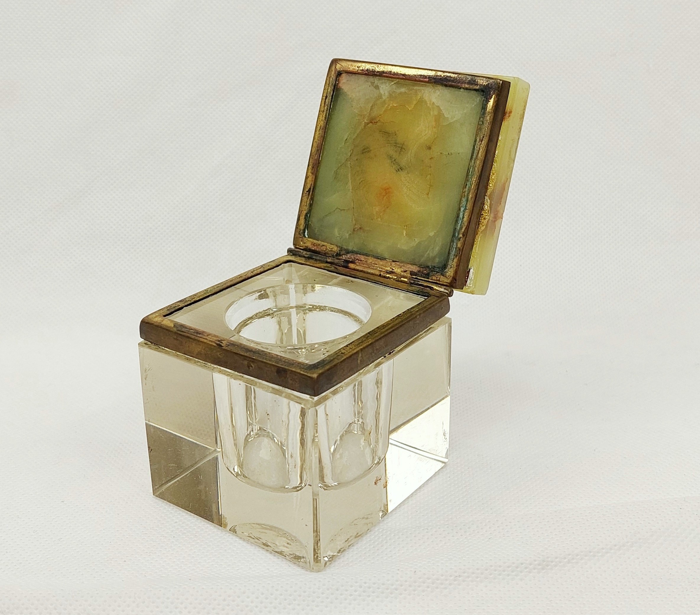 Vintage Continental Cut Glass Inkwell On Onyx Stand - Image 4