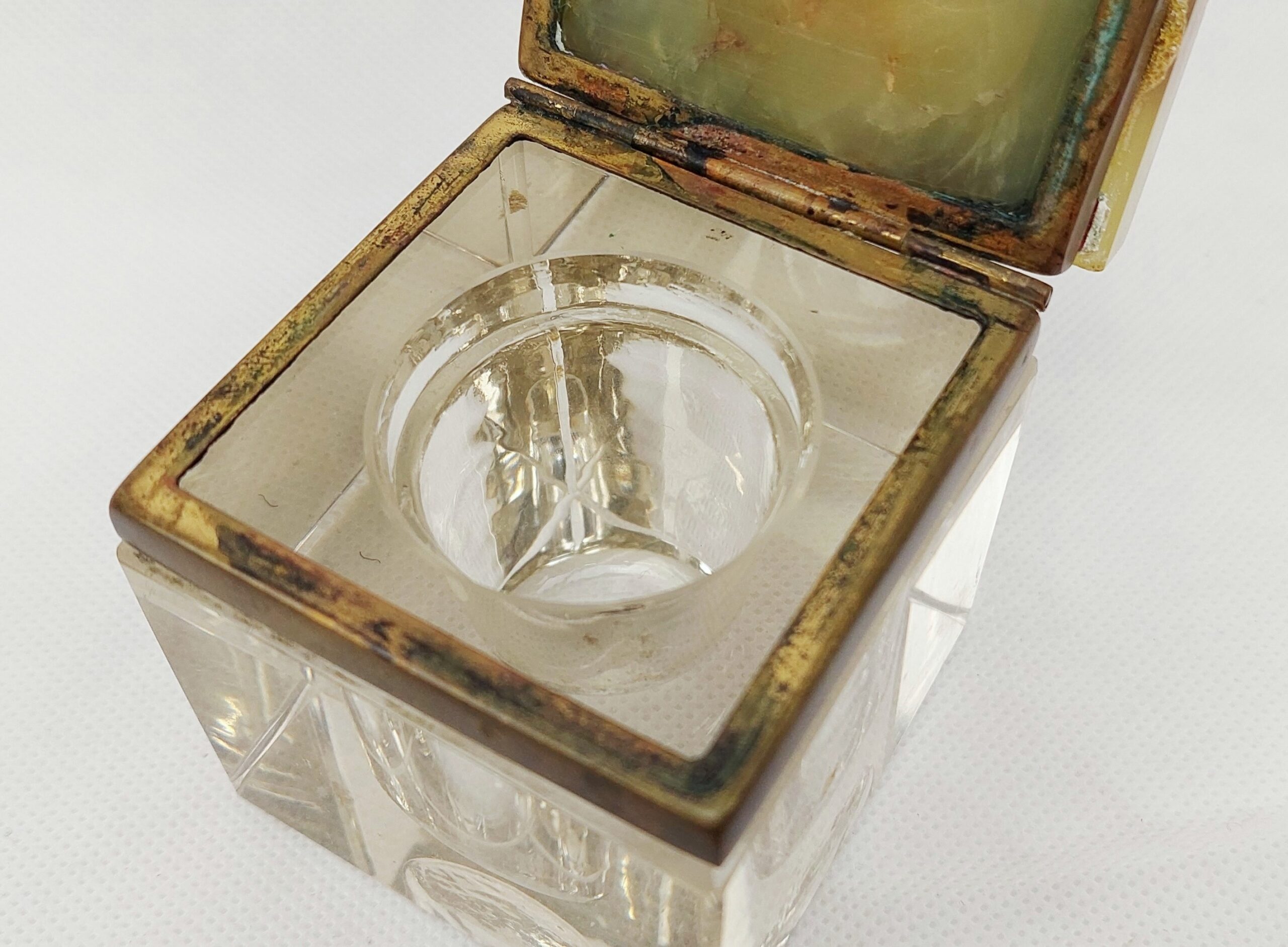Vintage Continental Cut Glass Inkwell On Onyx Stand - Image 3