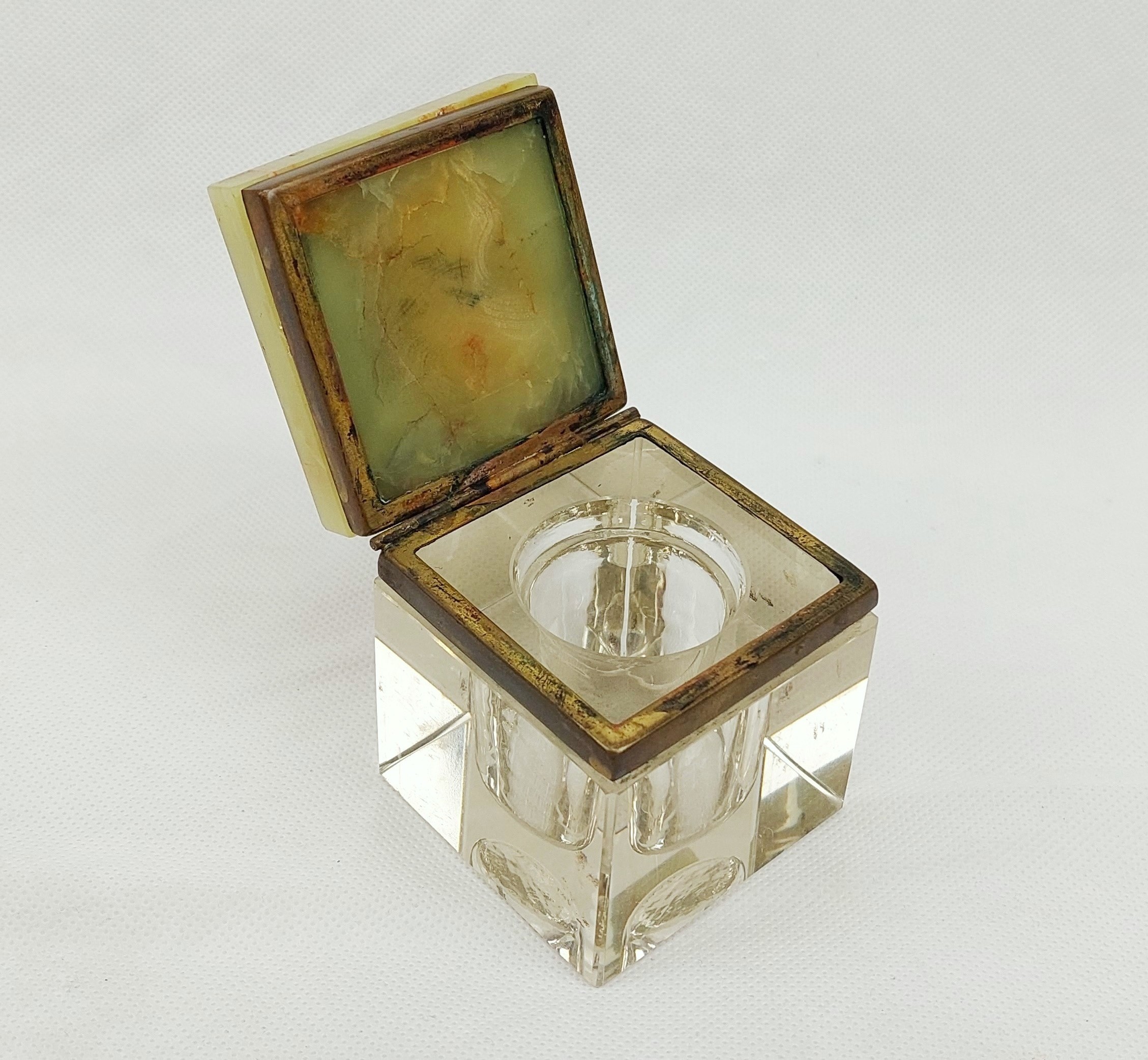 Vintage Continental Cut Glass Inkwell On Onyx Stand - Image 2