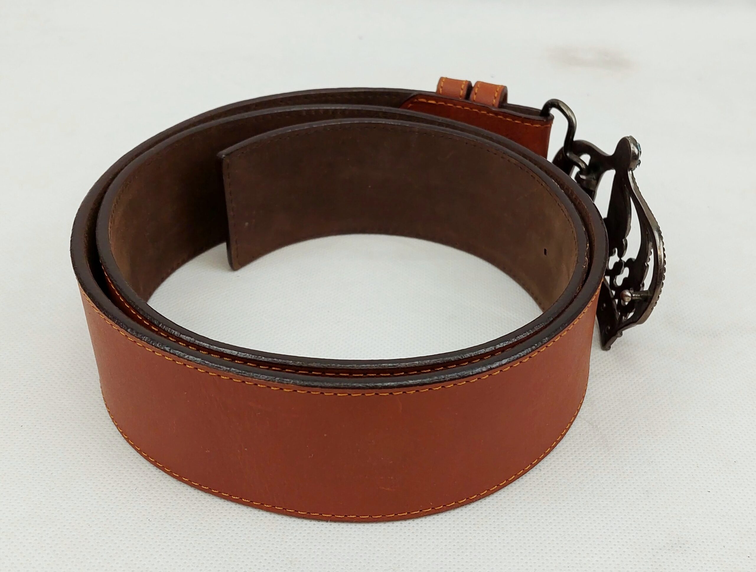 Gents Leather Belt With Semi Precious Stone Crown Buckle - Image 2