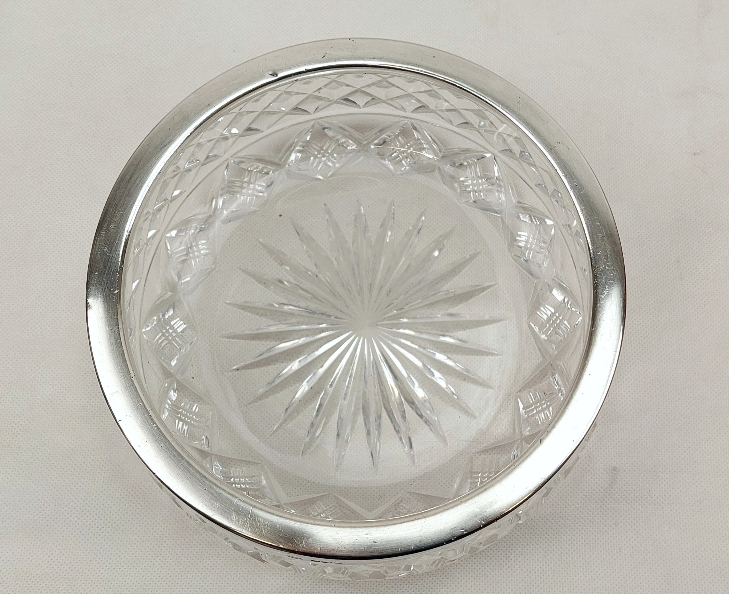 Cut Glass Bowl With 1931 Sheffield Silver Rim - Image 2