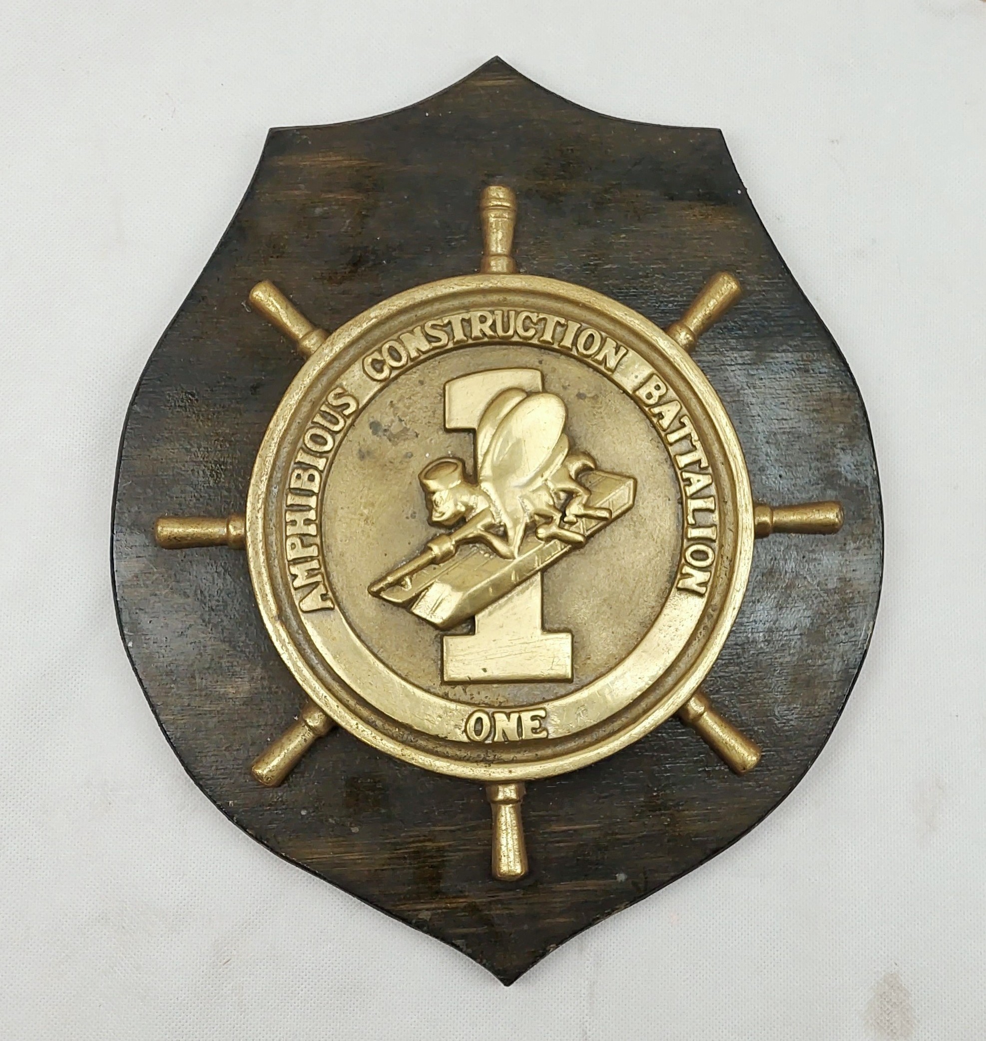 USA Amphibious Construction Battalion One Brass Badge On Shield