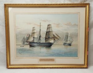 1893 Watercolour Of H.M.S. Victory And Ships Of The British Fleet Off Cadiz October 1806 By S. Hood