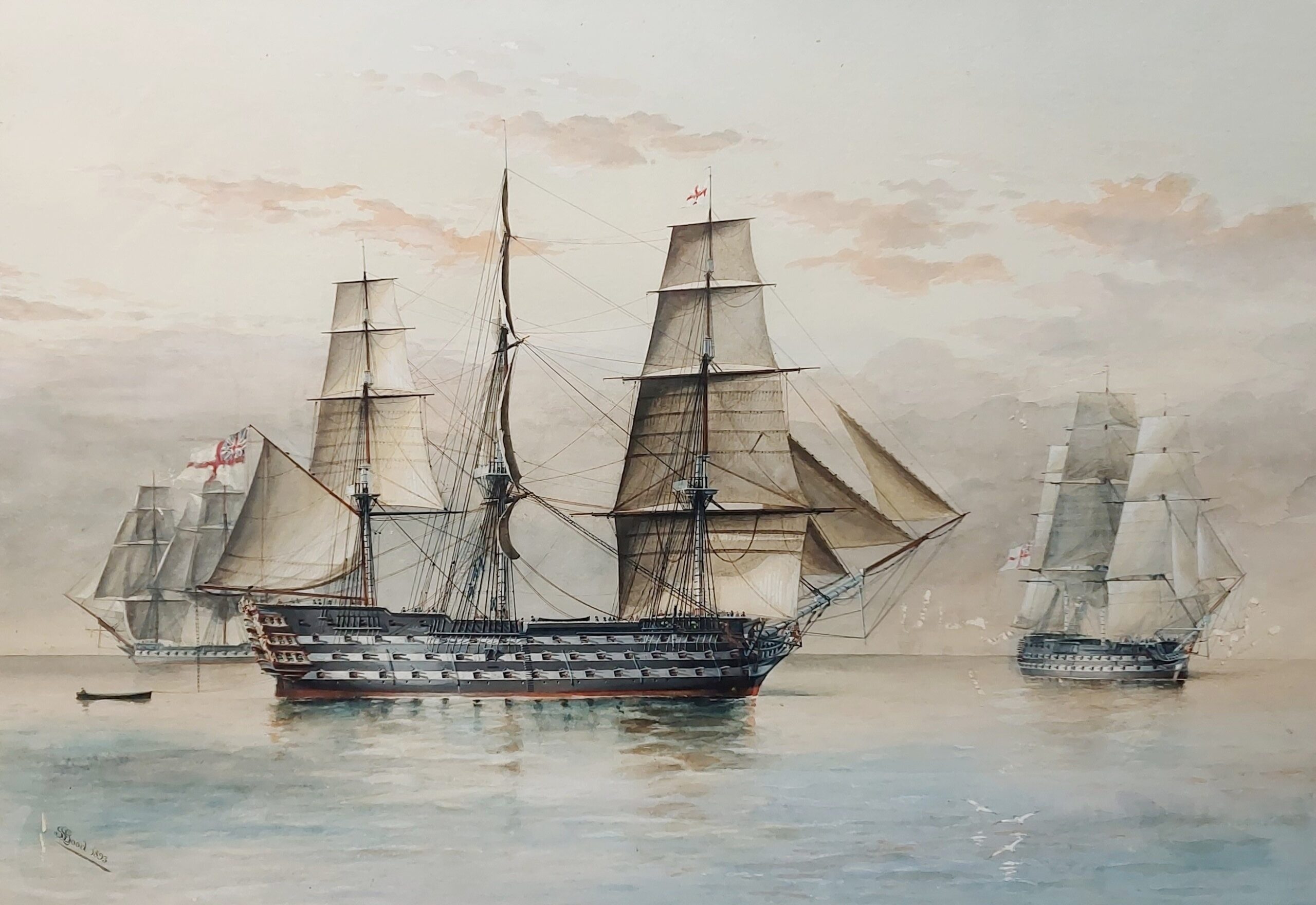 1893 Watercolour Of H.M.S. Victory And Ships Of The British Fleet Off Cadiz October 1806 By S. Hood - Image 13