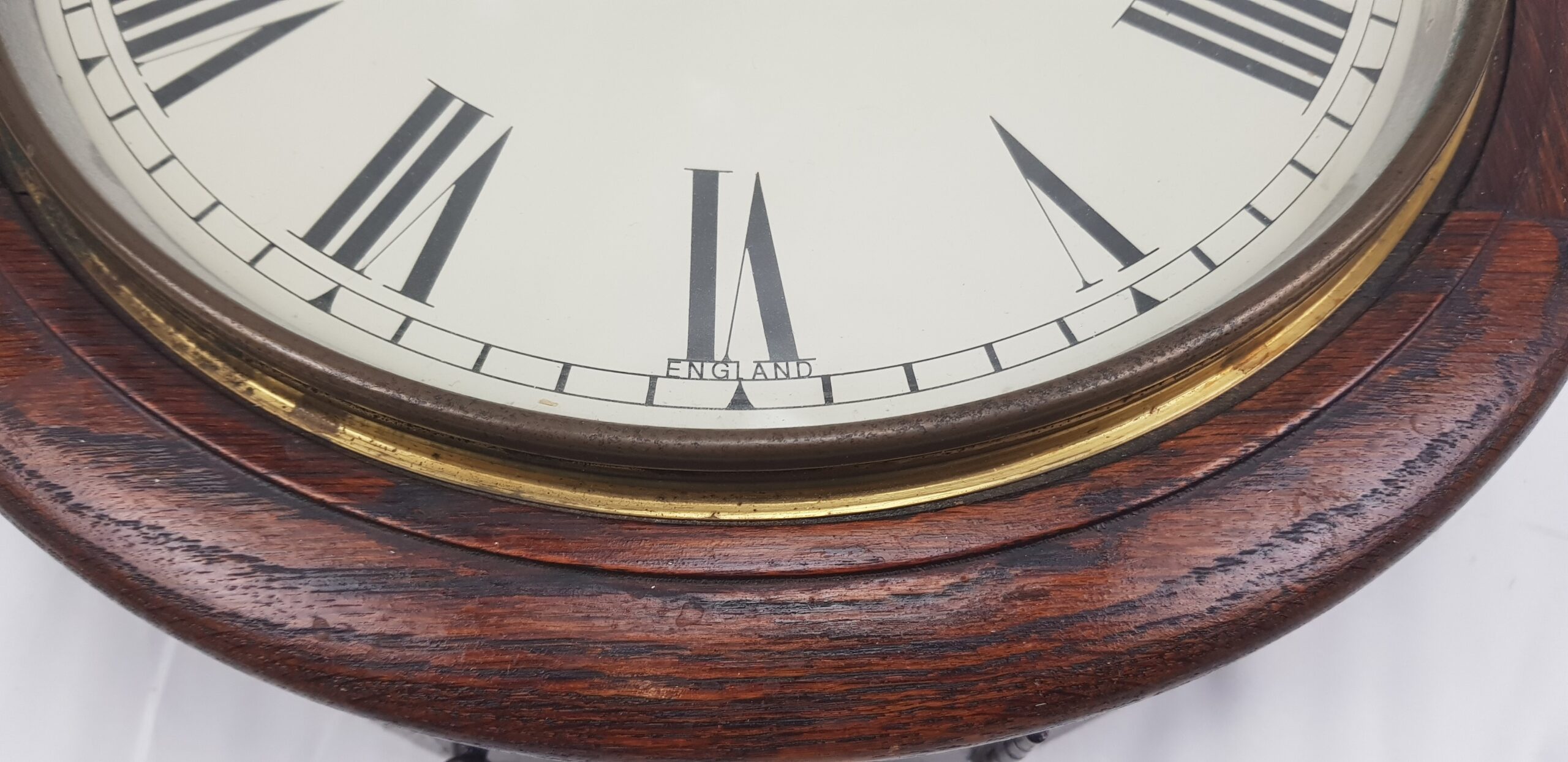 Circa 1920 Enfield Round Dial Striking Oak Wall Clock - Image 6
