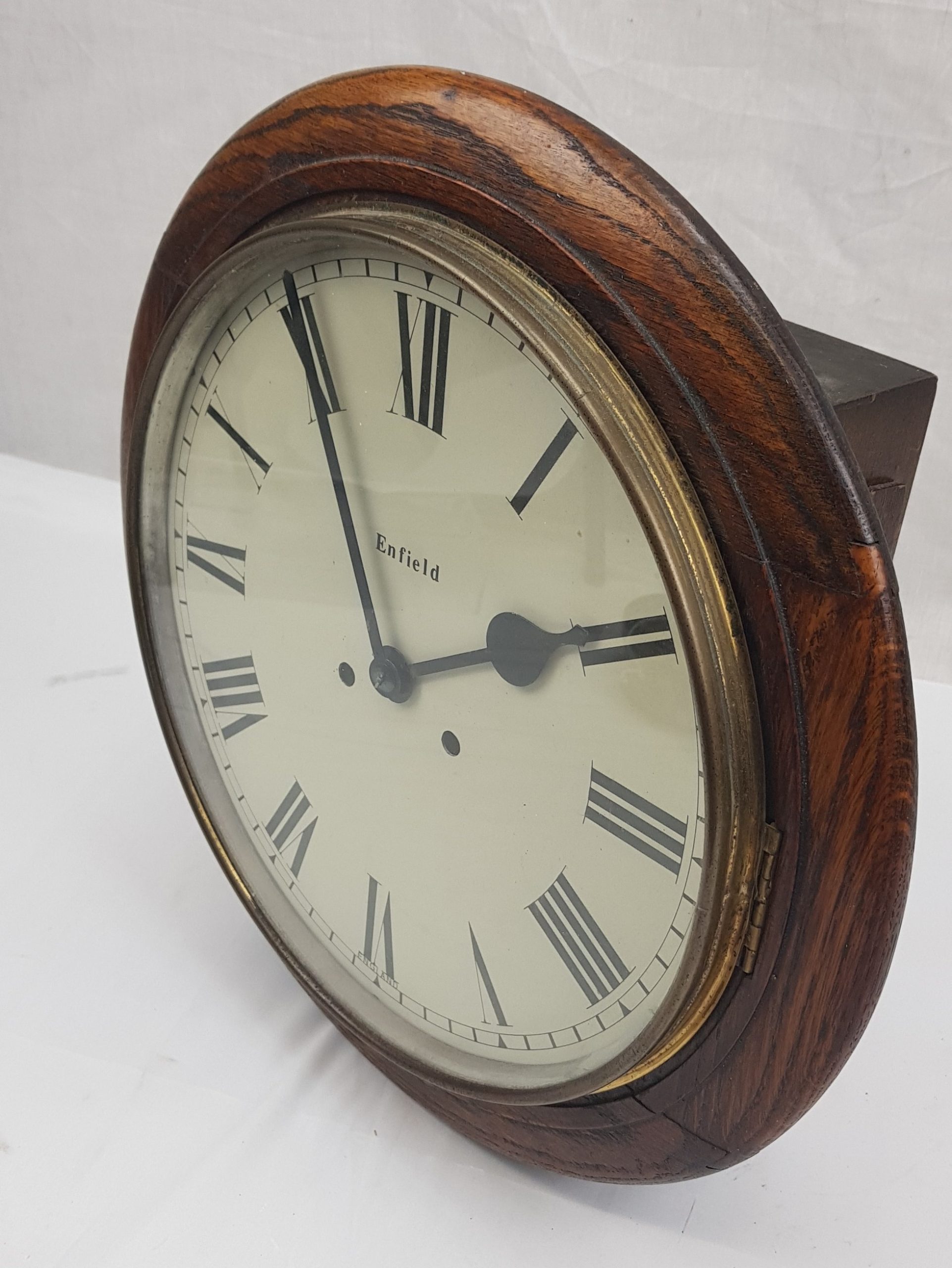 Circa 1920 Enfield Round Dial Striking Oak Wall Clock - Image 2