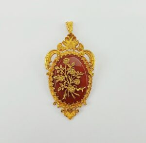 9ct Yellow Gold & Brown Agate Brooch Pendant