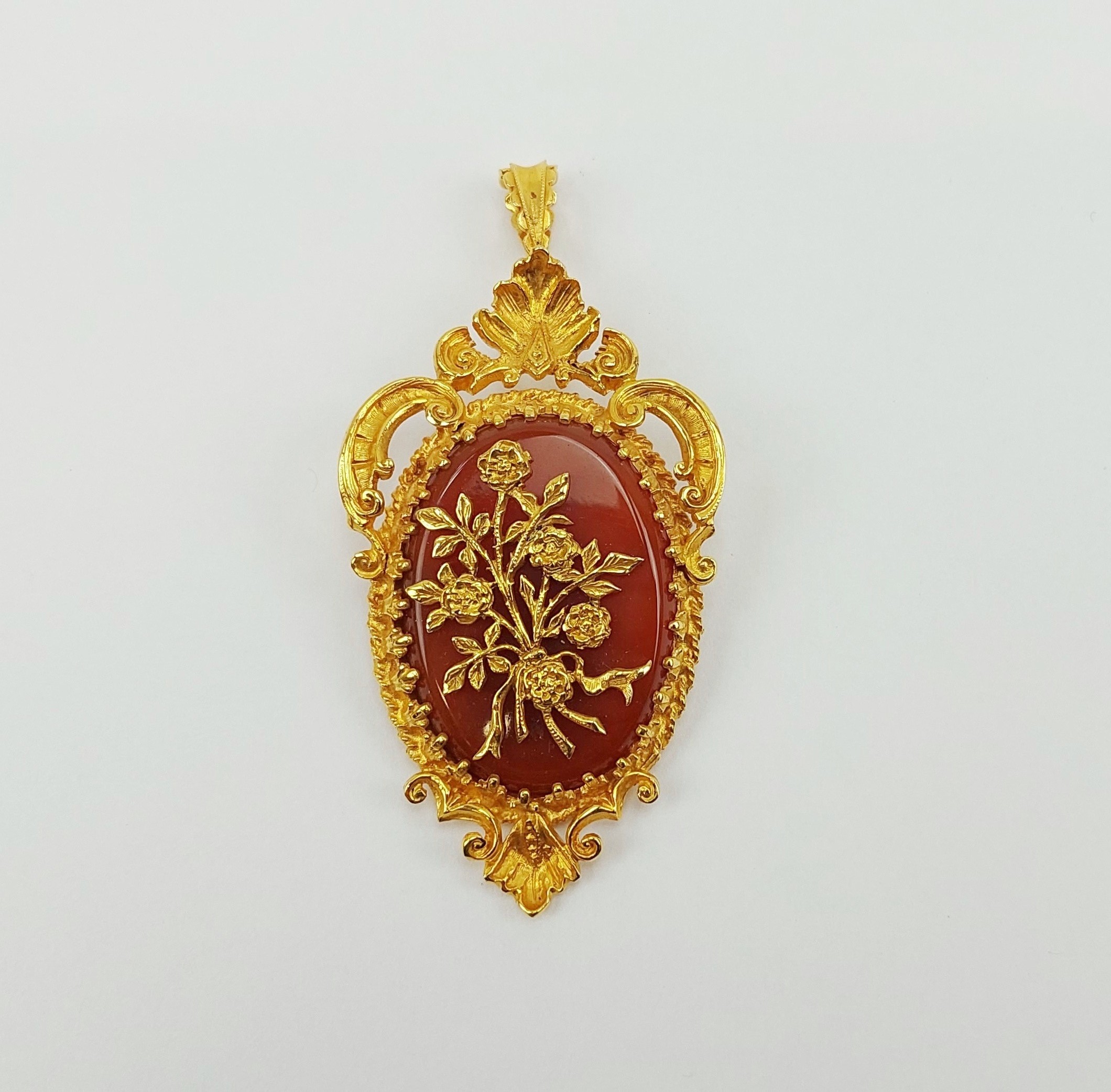 9ct Yellow Gold & Brown Agate Brooch Pendant