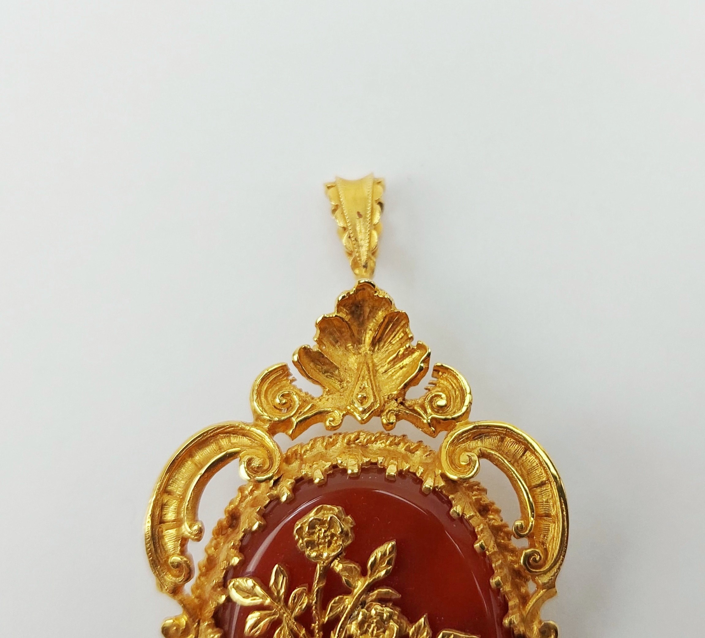 9ct Yellow Gold & Brown Agate Brooch Pendant - Image 2