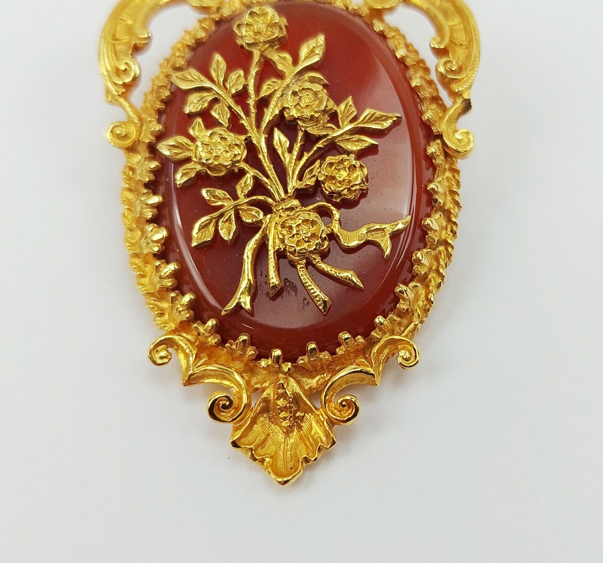 9ct Yellow Gold & Brown Agate Brooch Pendant - Image 4