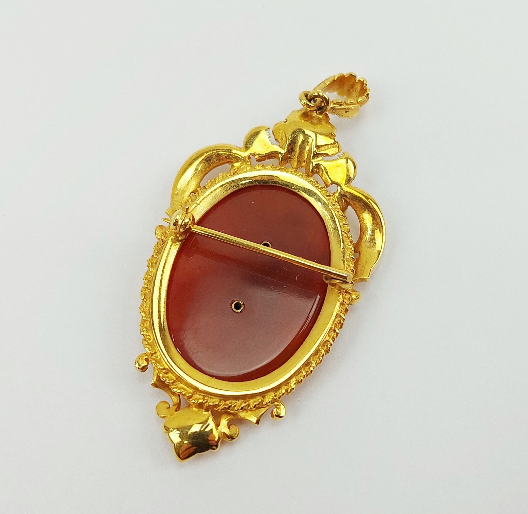 9ct Yellow Gold & Brown Agate Brooch Pendant - Image 7