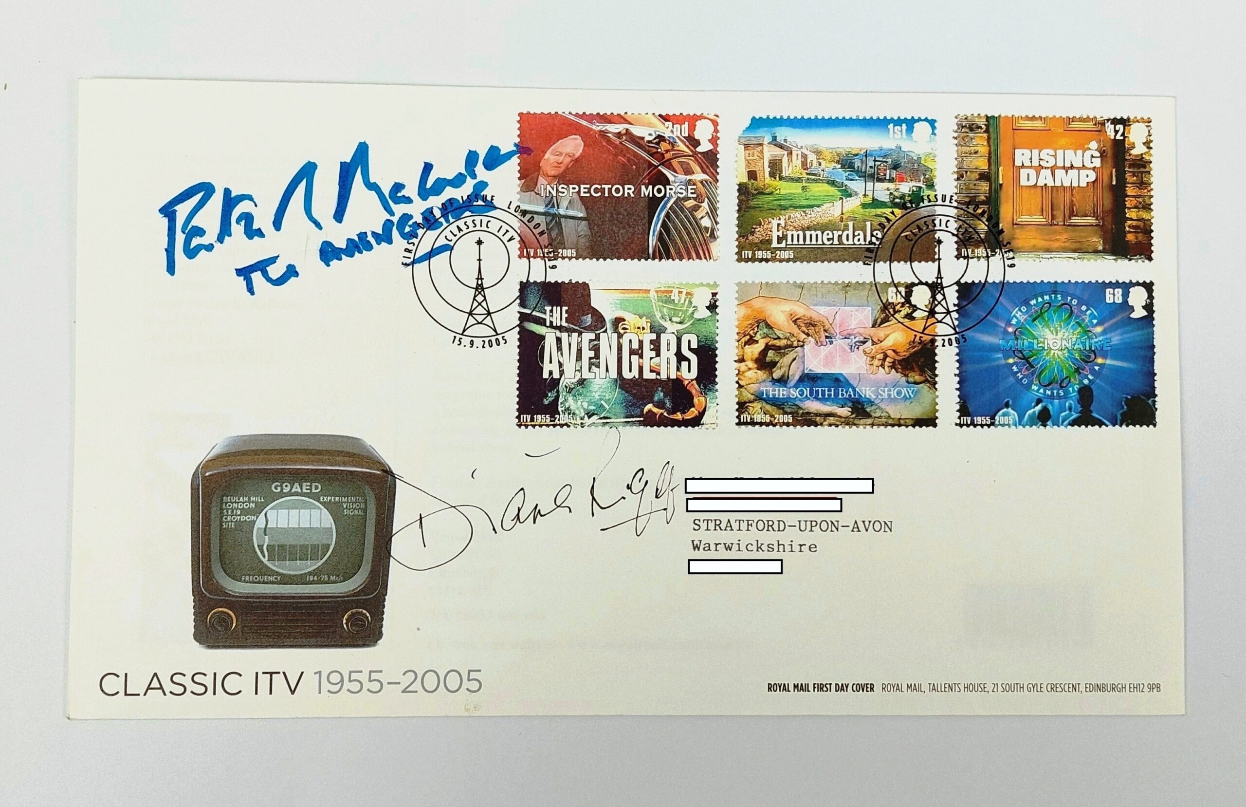 Patrick Macnee & Diana Rigg Signed Royal Mail First Day Cover Classic ITV Stamps