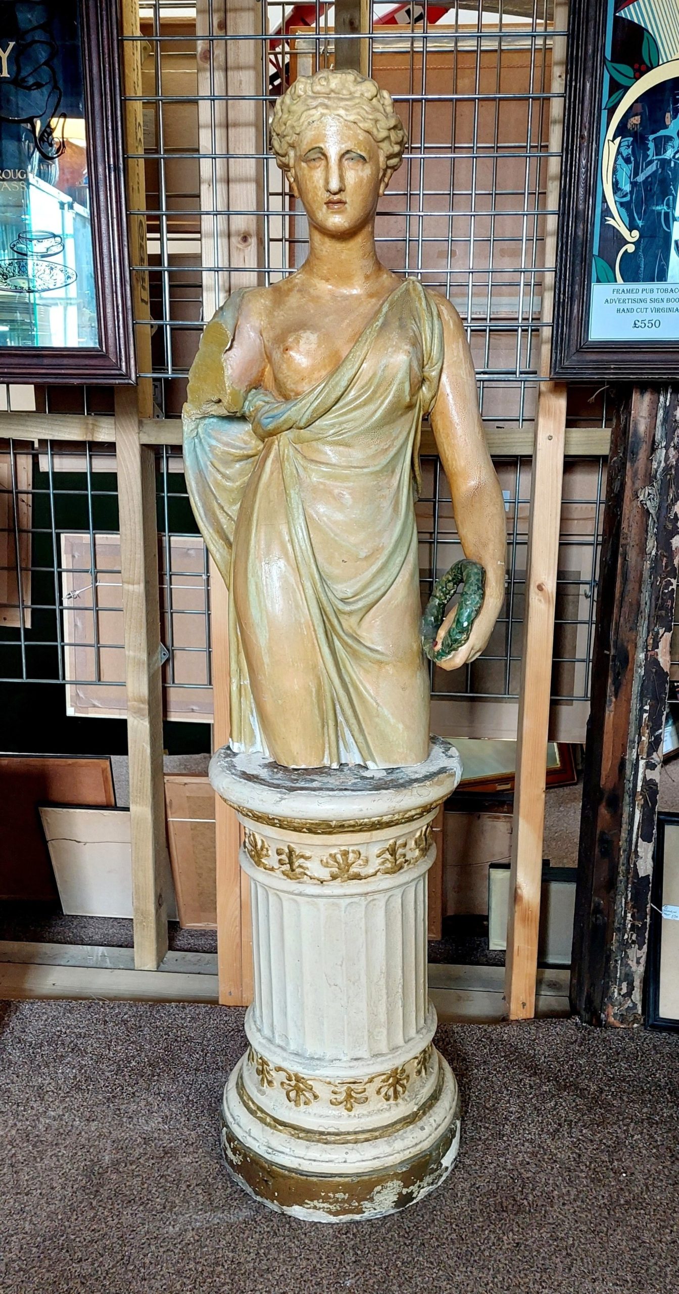 Circa 1800 Plaster Figure of Lady on Column Base