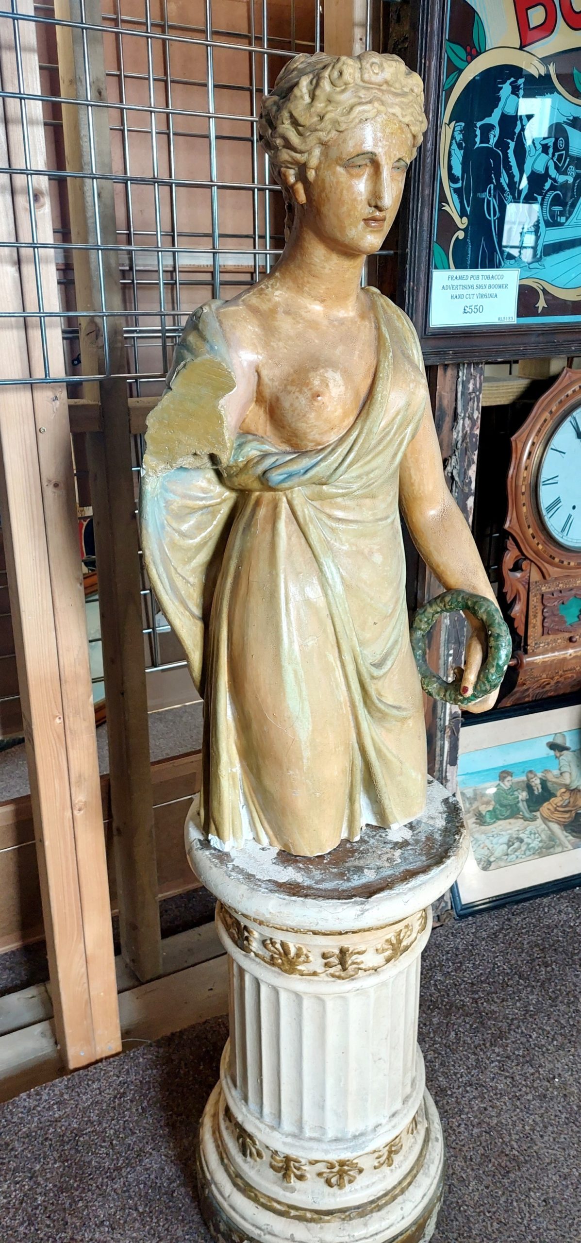 Circa 1800 Plaster Figure of Lady on Column Base - Image 5