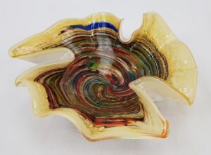 1960s Murano Glass Gilt Swirl Hankerchief Bowl