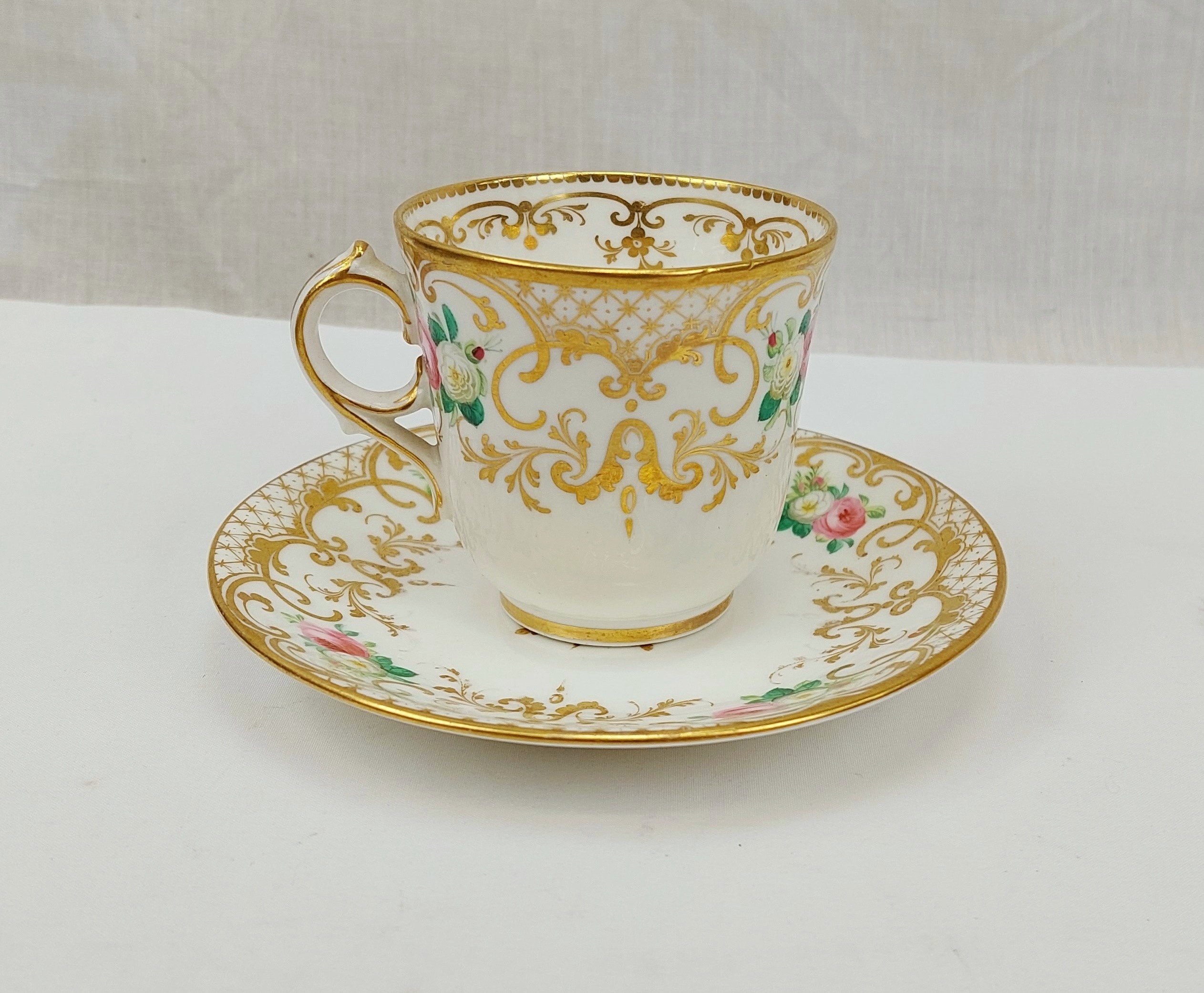 Circa 1840 John Ridgeway Rose And Gilt Cup And Saucer