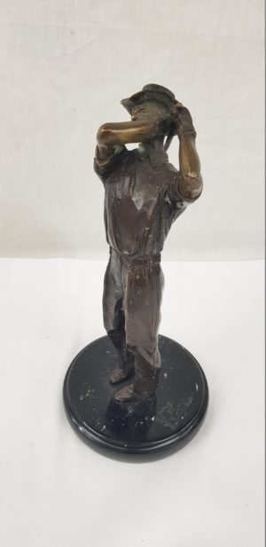 Contemporary Bronze Of Male Golfer On Marble Base