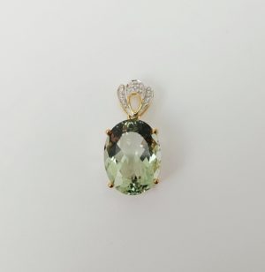 9ct Gold Prasiolite & Diamond Pendant