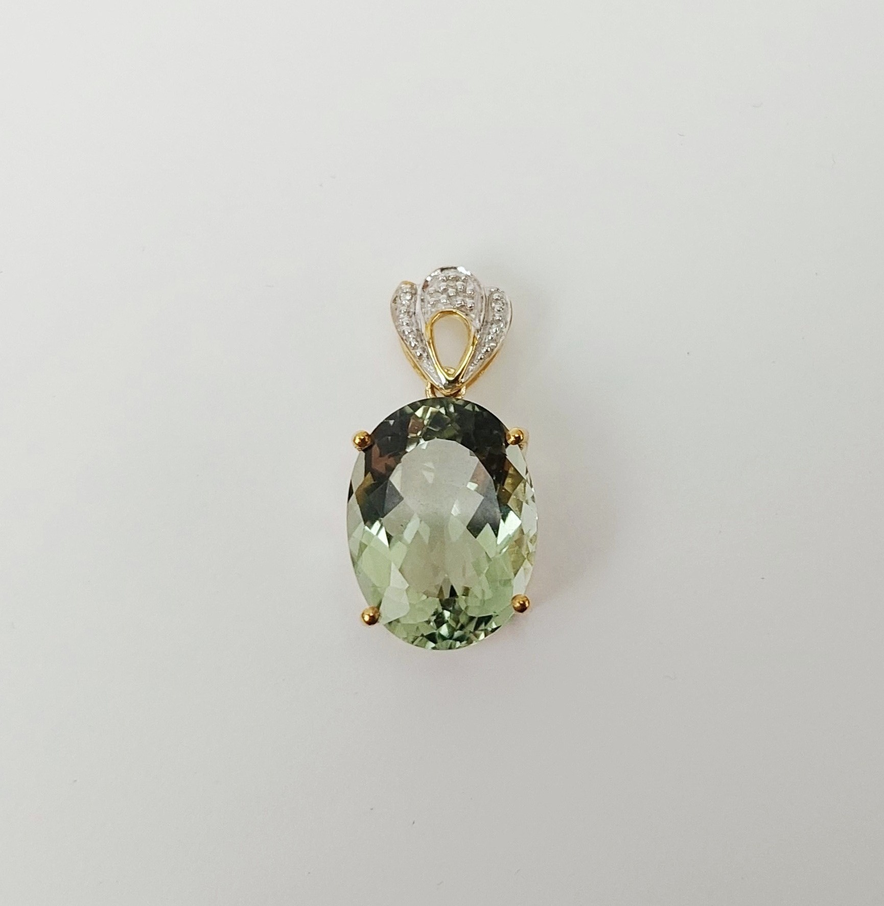 9ct Gold Prasiolite & Diamond Pendant