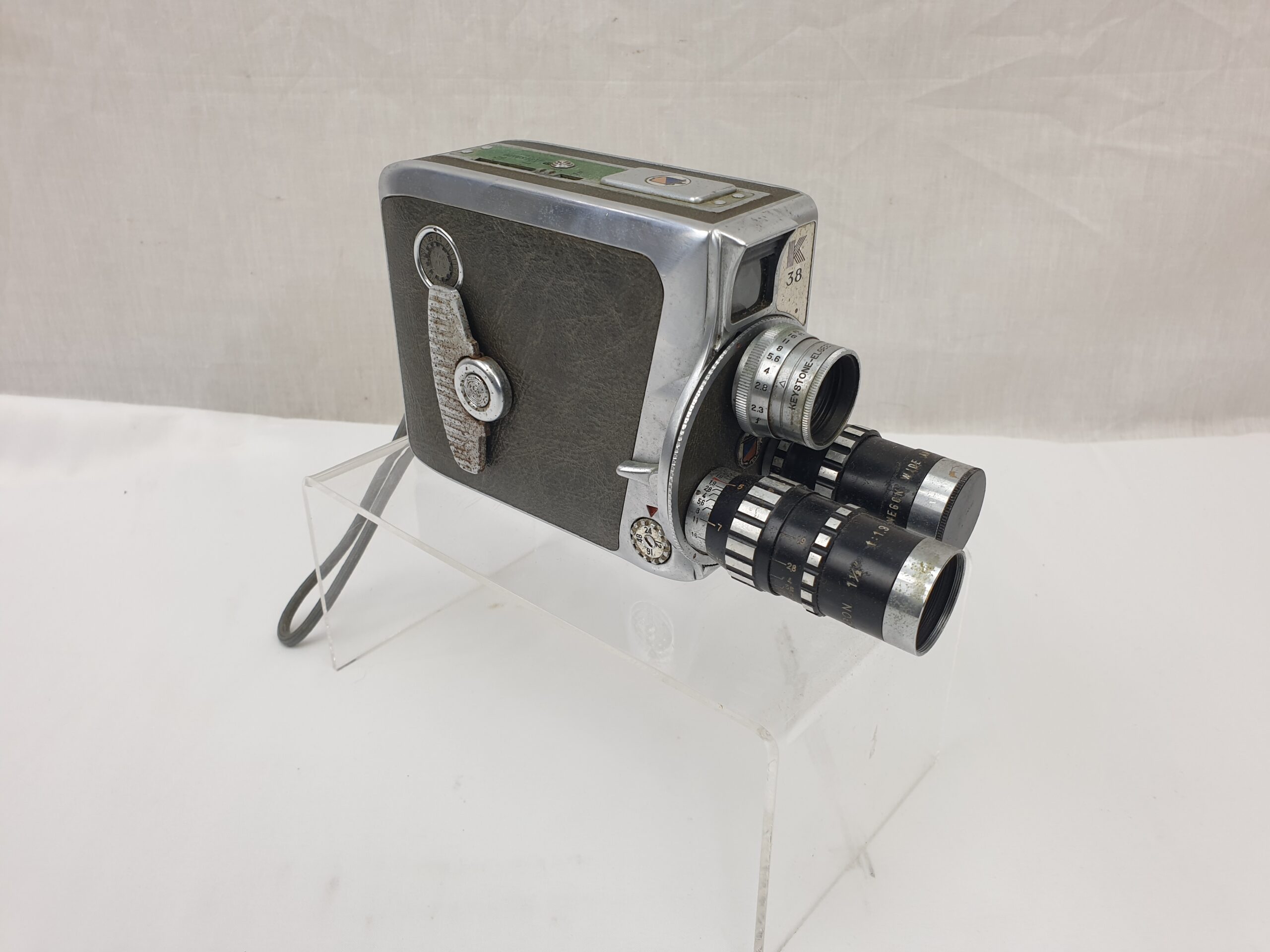 Keystone Olympic Turret Model K-38 8mm Roll Film Camera With 3 Lenses