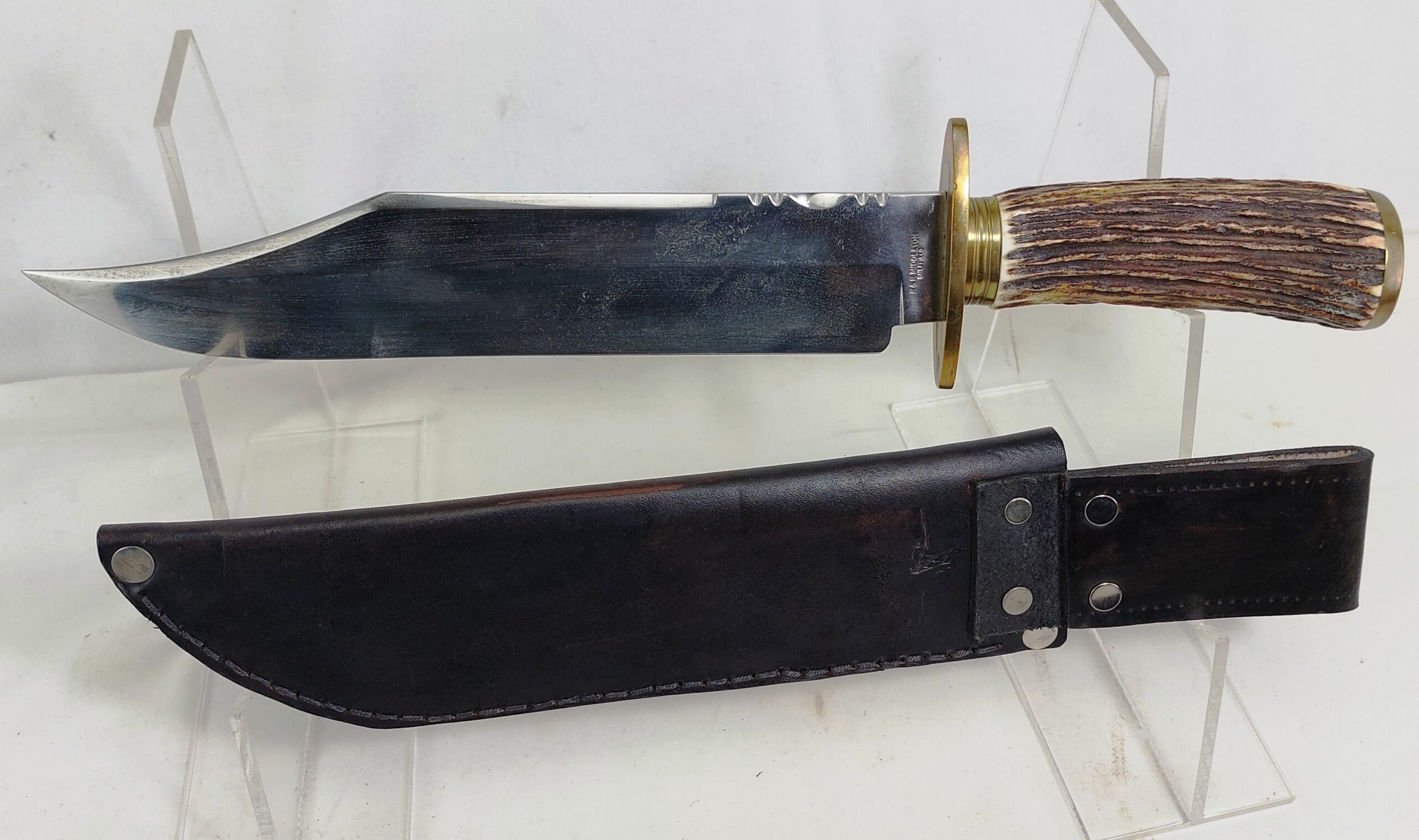 R & R Hiddleton Sawback Bowie Knife and Leather Scabbard - Image 2
