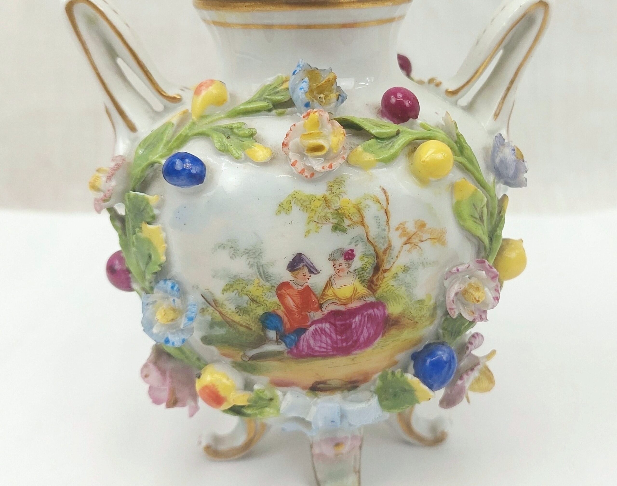 c1860 Carl Thieme Flower Encrusted Small Twin Handled Pot - Image 4