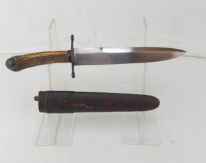 19th Century Indian Bowie Knife and leather scabbard by Arnachellum of Salem