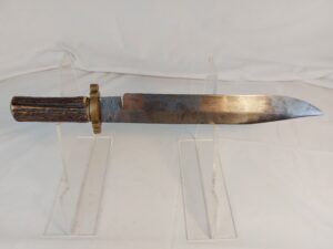 Brooks & Crookes Victorian Bowie Knife c1863. Engraved with a Steam Train & 'Union Pacific Railway, Linked East to West'.