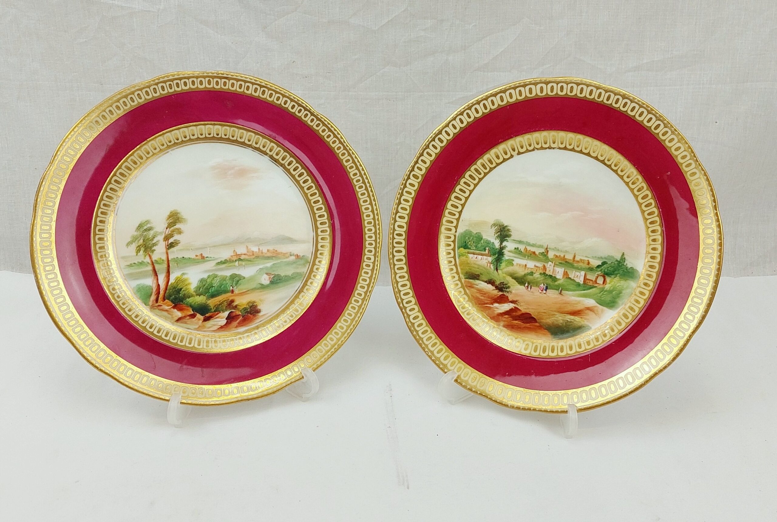 Circa 1830 John Ridgeway Pair Of Plates With Scottish Lochs And Castles