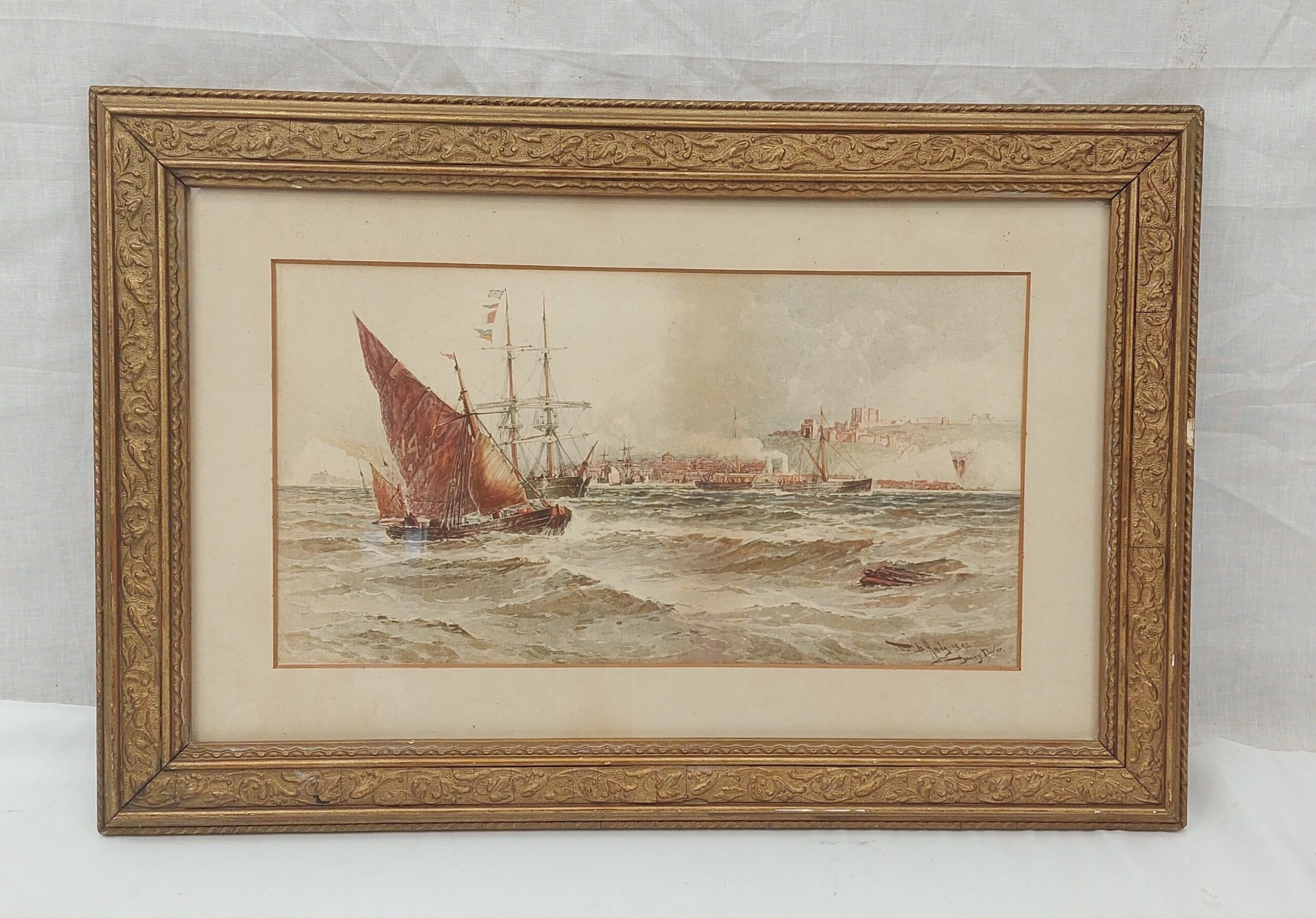 Fine 1892 Watercolour Leaving Dover By Thomas Bush Hardy