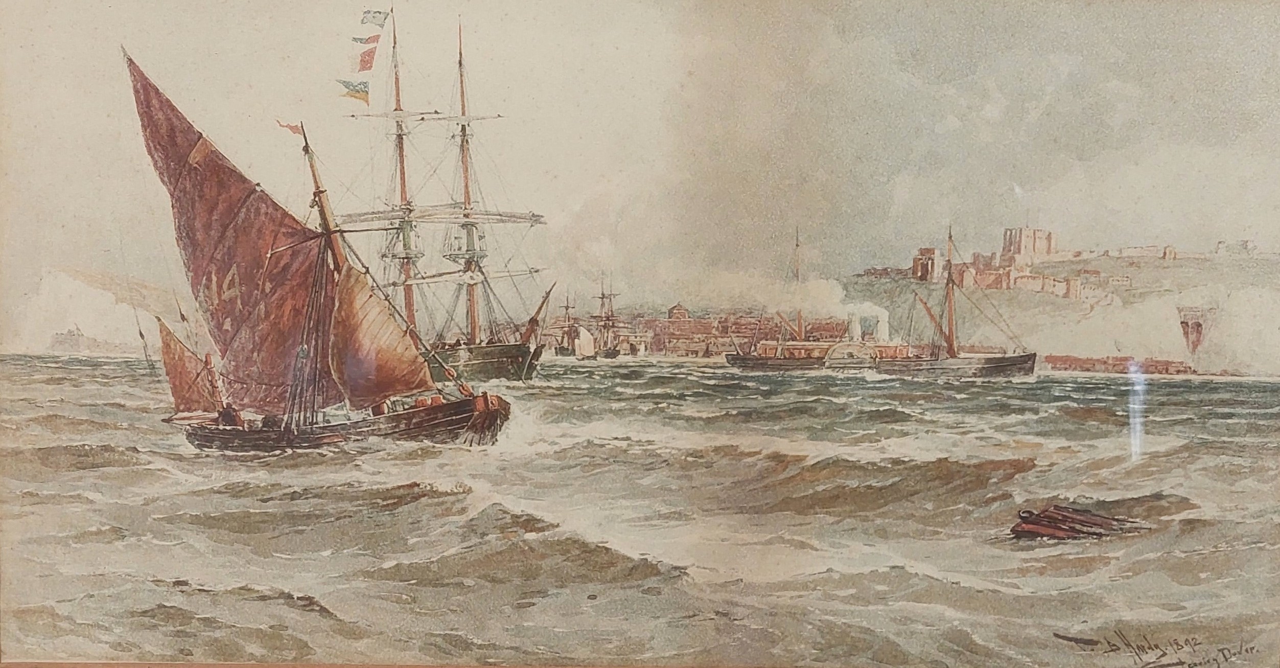 Fine 1892 Watercolour Leaving Dover By Thomas Bush Hardy - Image 4