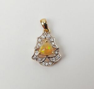 9ct Gold Opal & White Sapphire Pendant