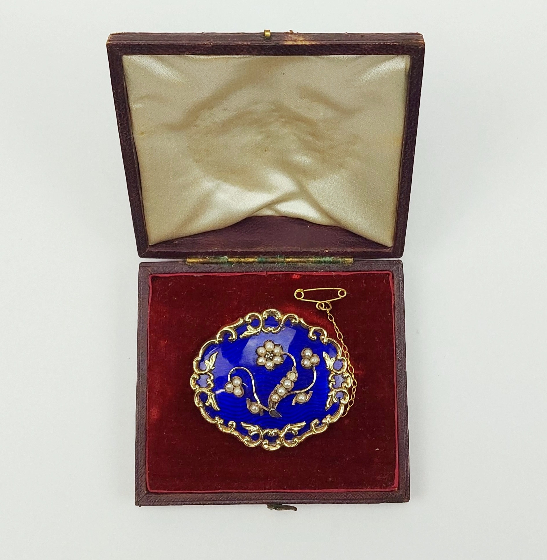 Victorian Gold & Blue Enamel Pearl & Diamond Mourning Brooch - Image 2