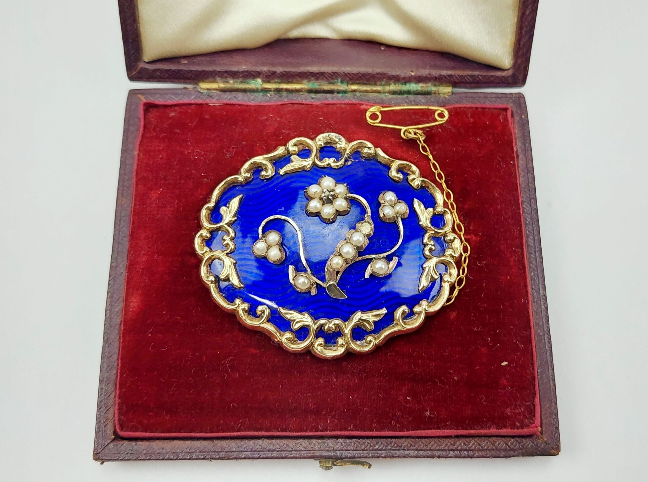 Victorian Gold & Blue Enamel Pearl & Diamond Mourning Brooch - Image 3
