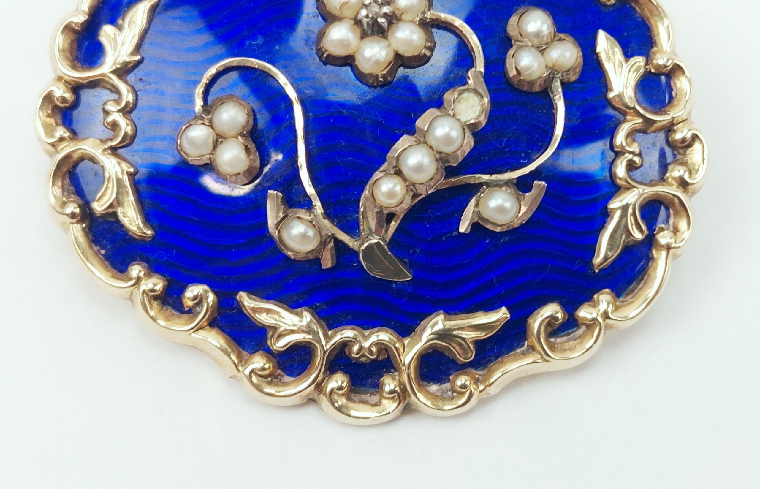 Victorian Gold & Blue Enamel Pearl & Diamond Mourning Brooch - Image 5