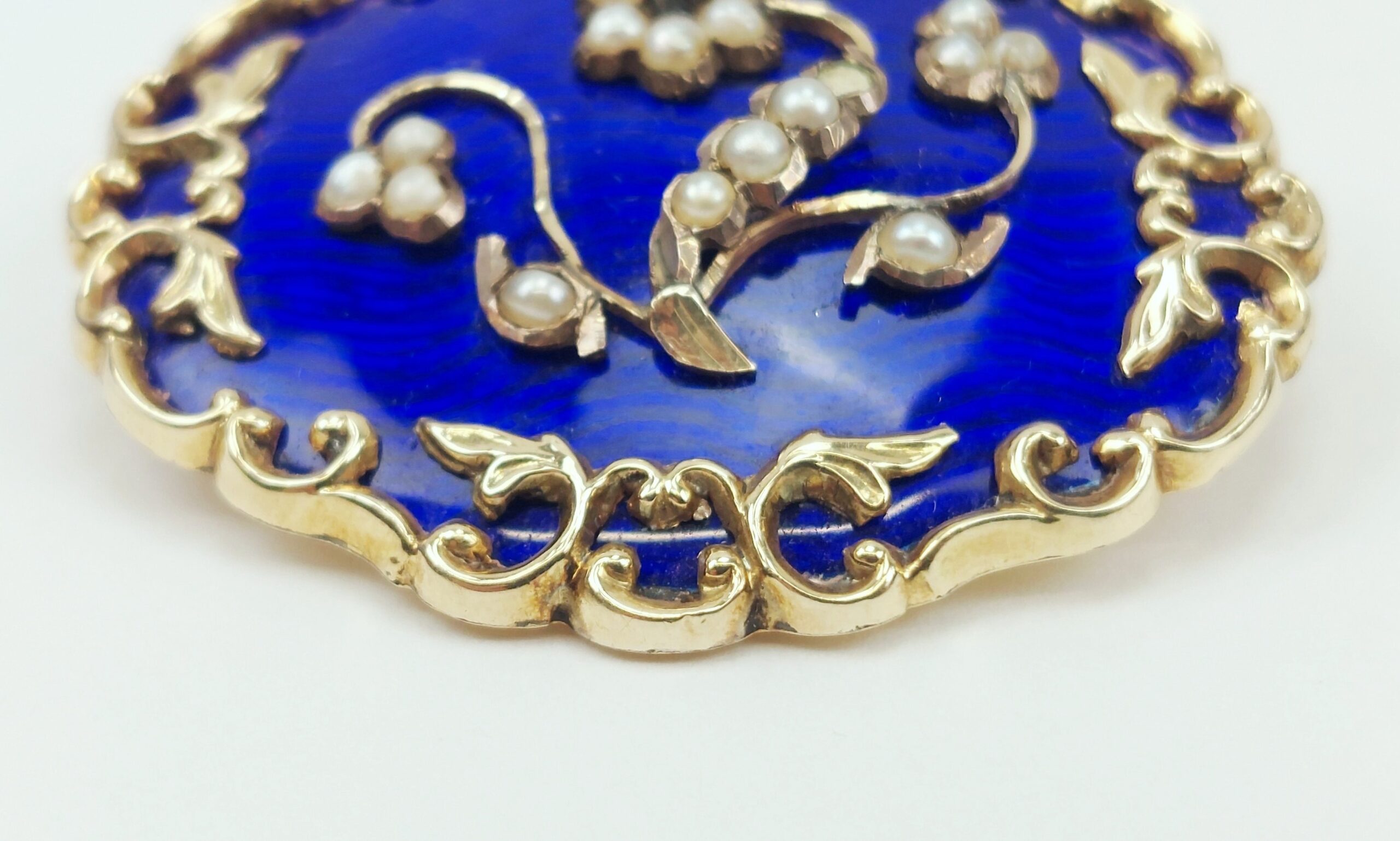Victorian Gold & Blue Enamel Pearl & Diamond Mourning Brooch - Image 8