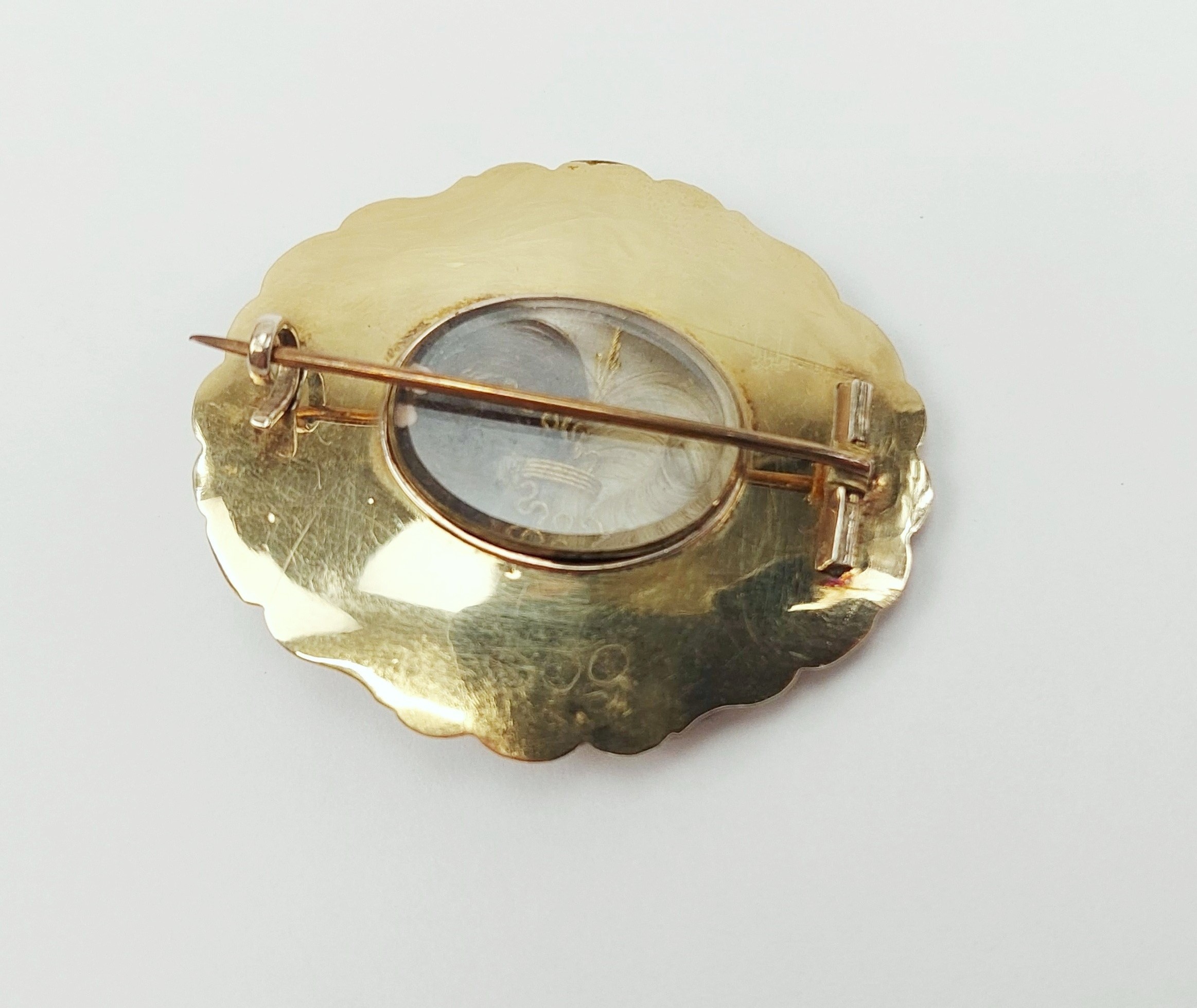 Victorian Gold & Blue Enamel Pearl & Diamond Mourning Brooch - Image 9