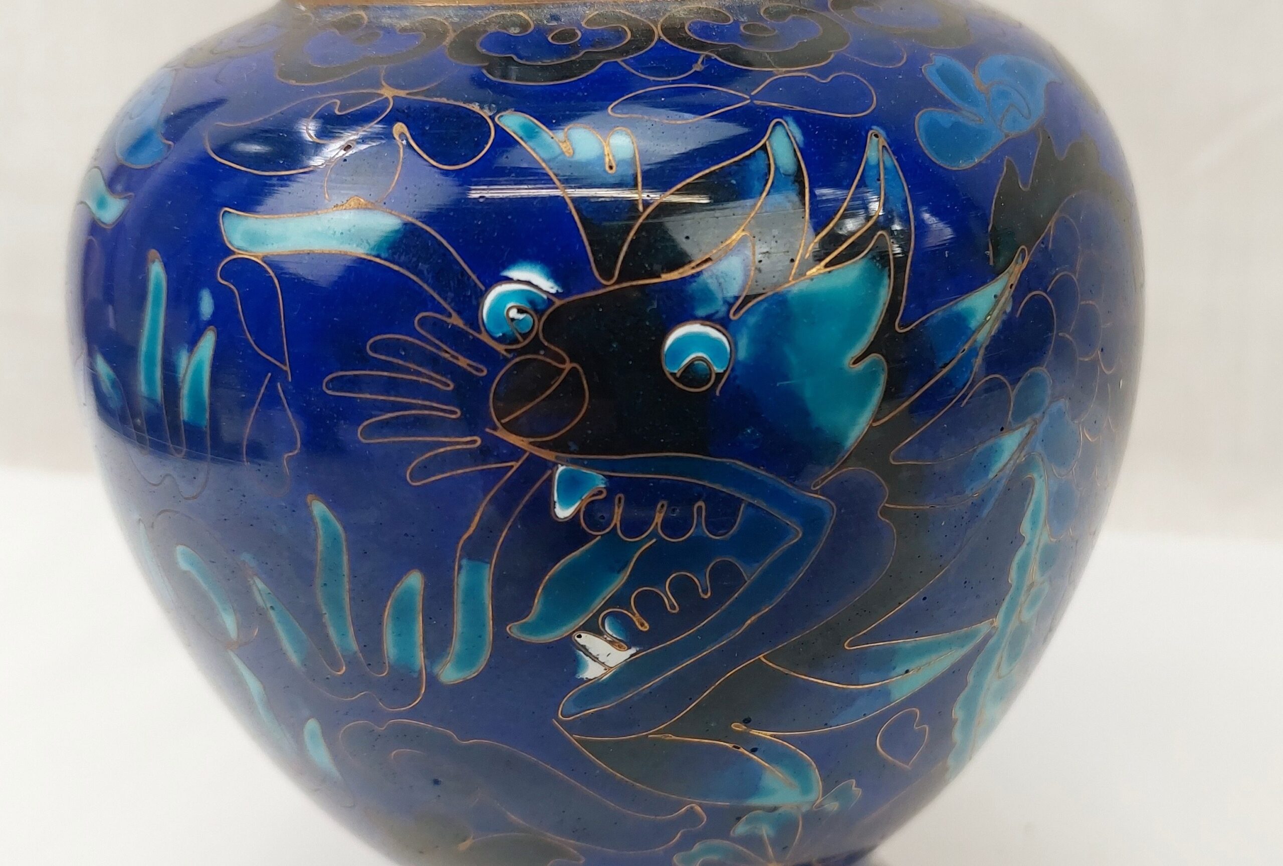 Blue Chinese Cloisonne Vase With Dragons - Image 2