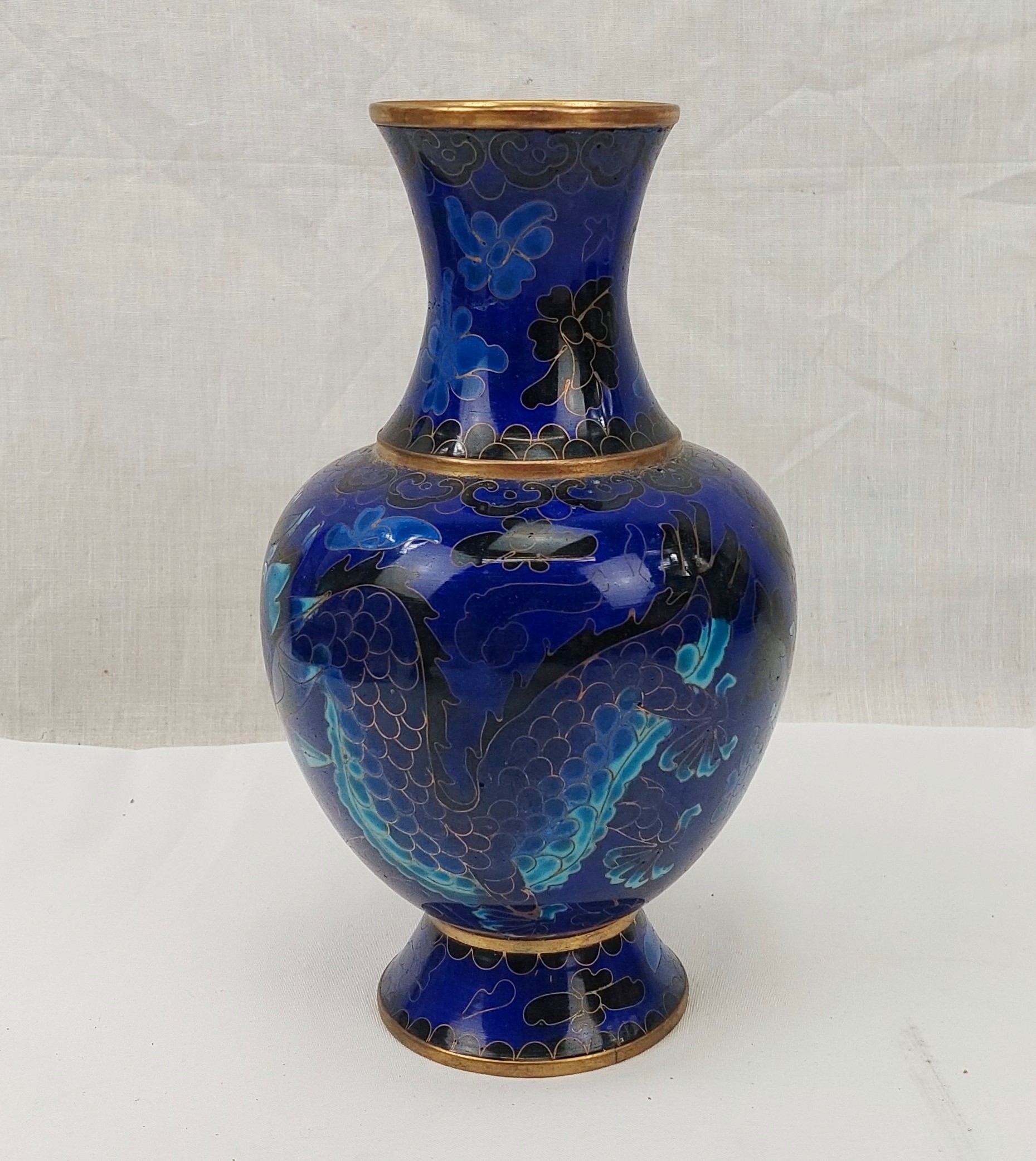 Blue Chinese Cloisonne Vase With Dragons - Image 3